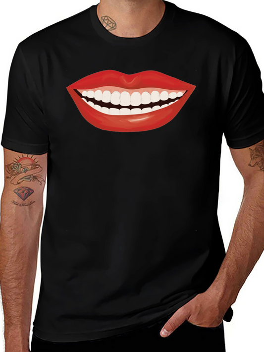 Smiling Lips Graphic T-Shirt - Casual Black Tee