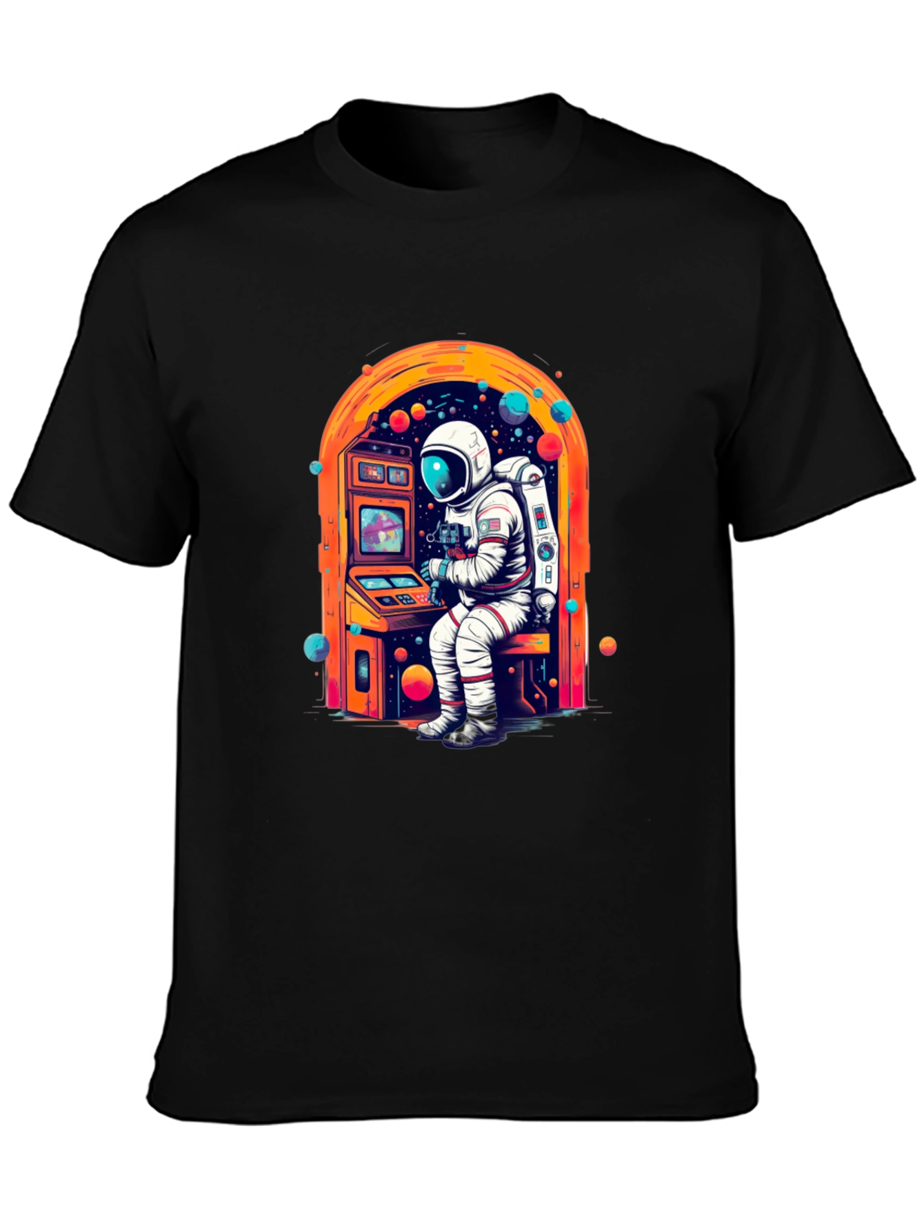 Astronaut Gamer Graphic Tee - Black Cotton T-Shirt