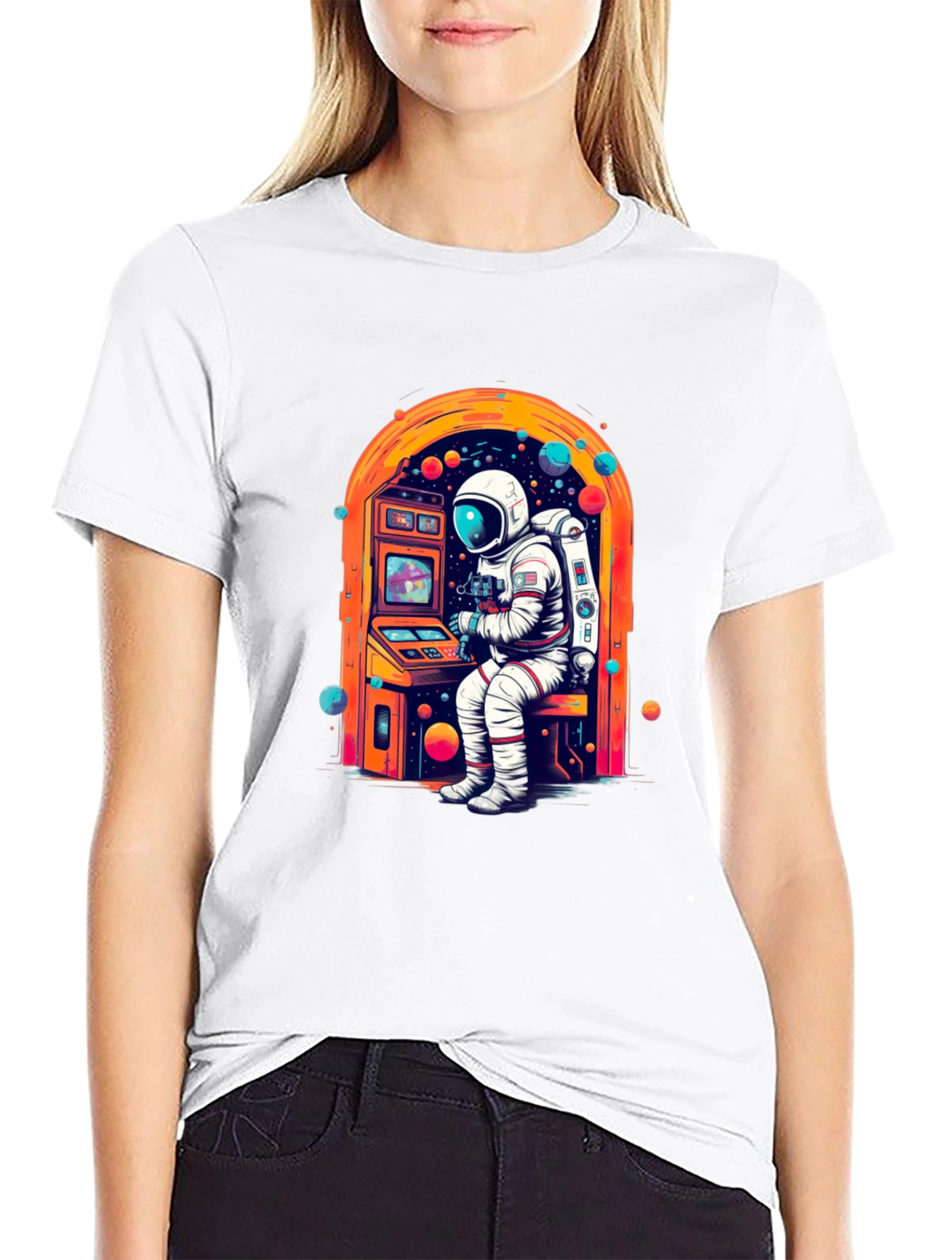 Astronaut Gamer Graphic Tee - Black Cotton T-Shirt