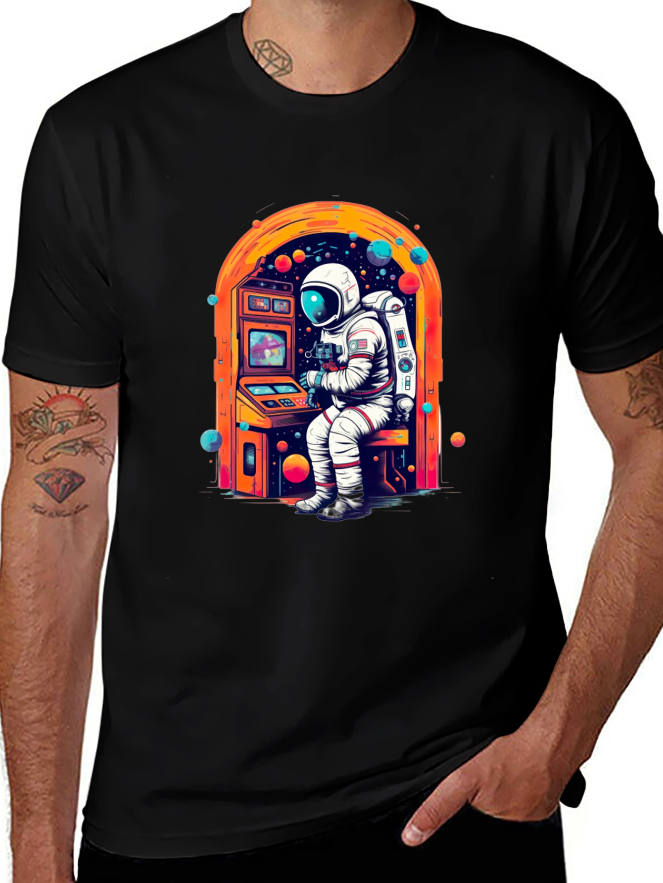 Astronaut Gamer Graphic Tee - Black Cotton T-Shirt