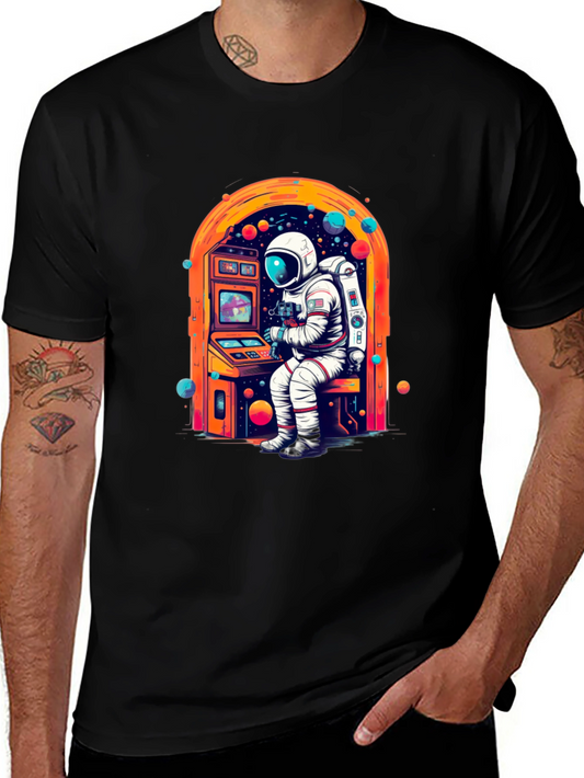 Astronaut Gamer Graphic Tee - Black Cotton T-Shirt