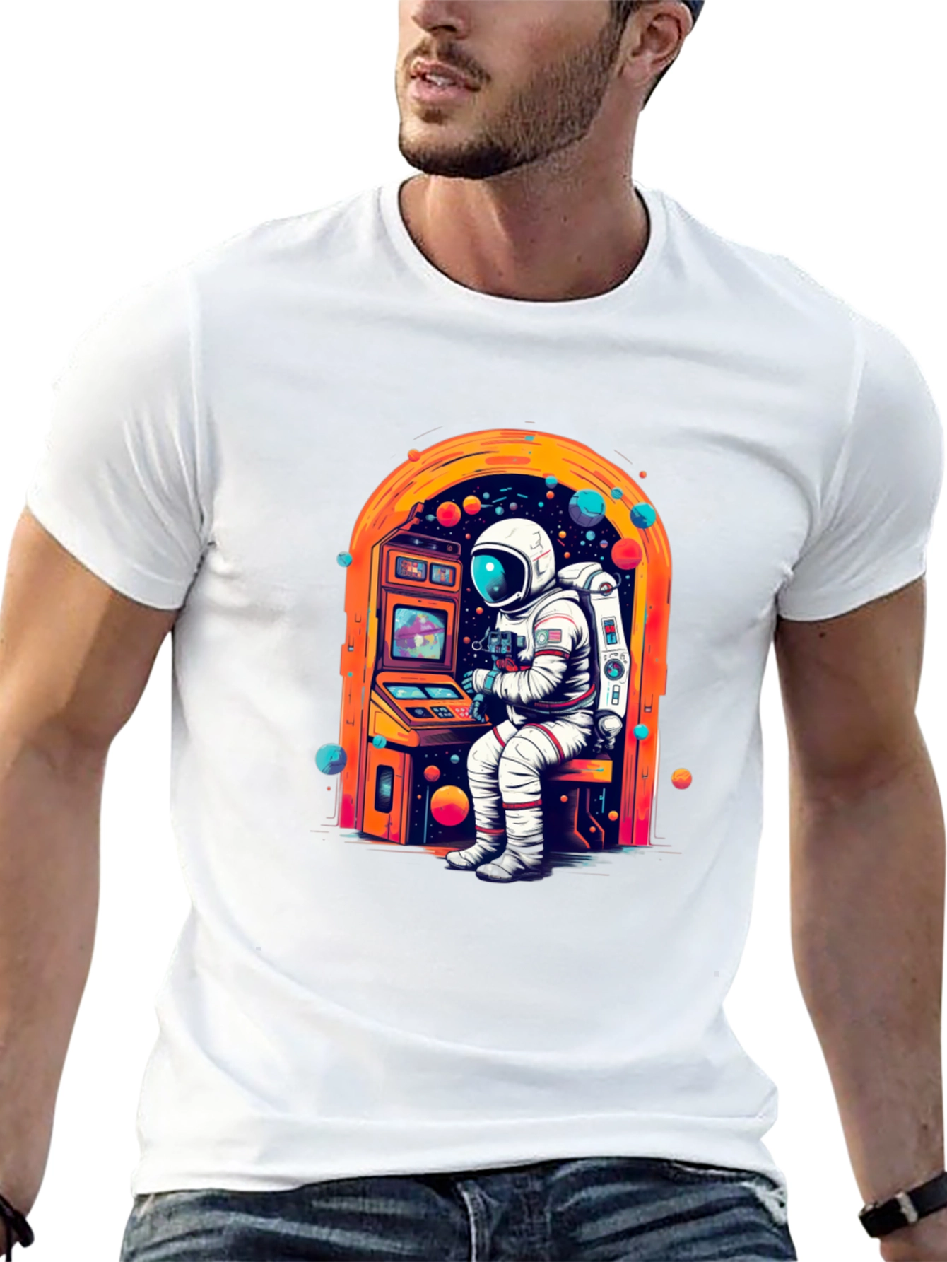 Astronaut Gamer Graphic Tee - Black Cotton T-Shirt