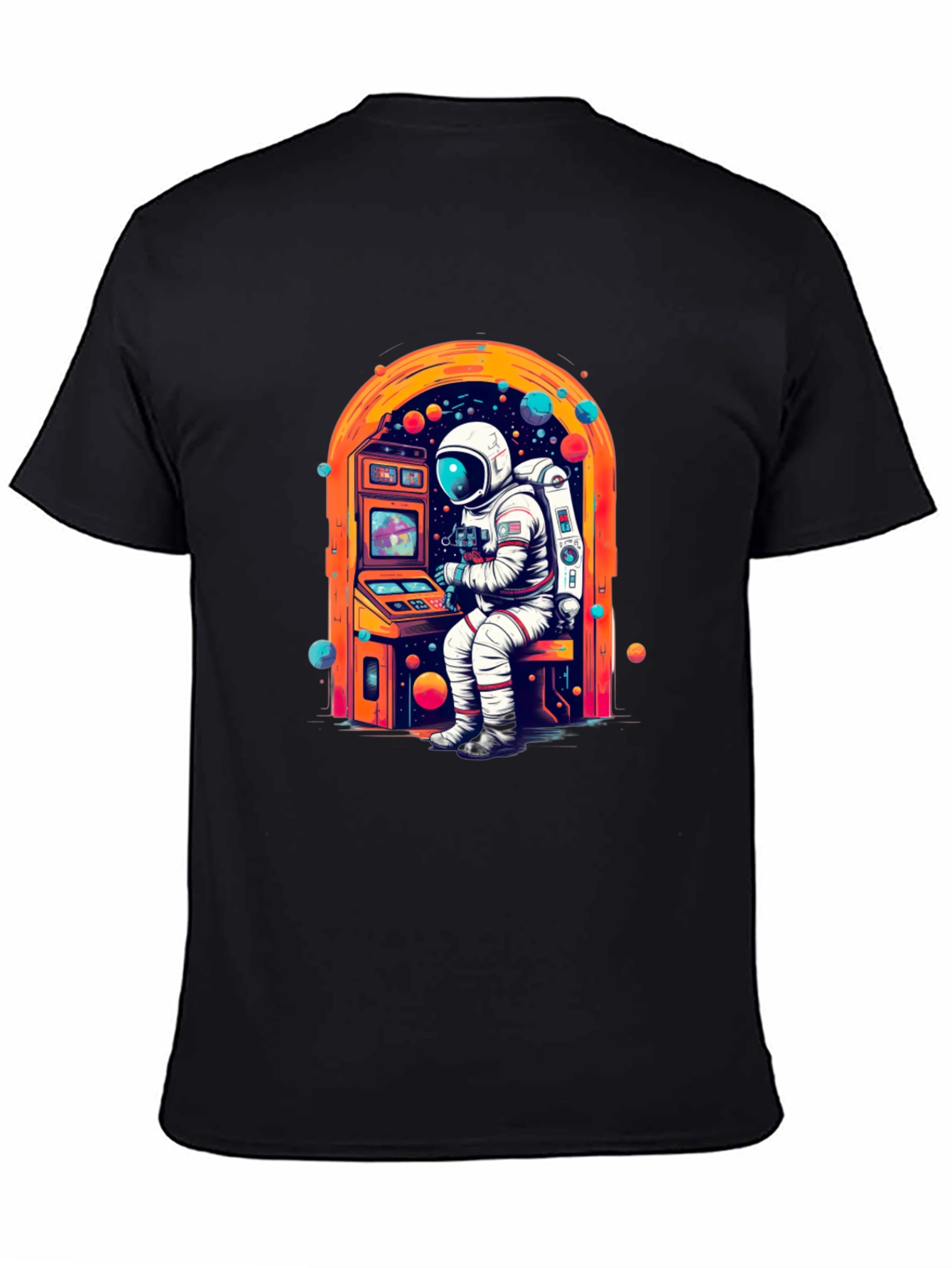 Astronaut Gamer Graphic Tee - Black Cotton T-Shirt