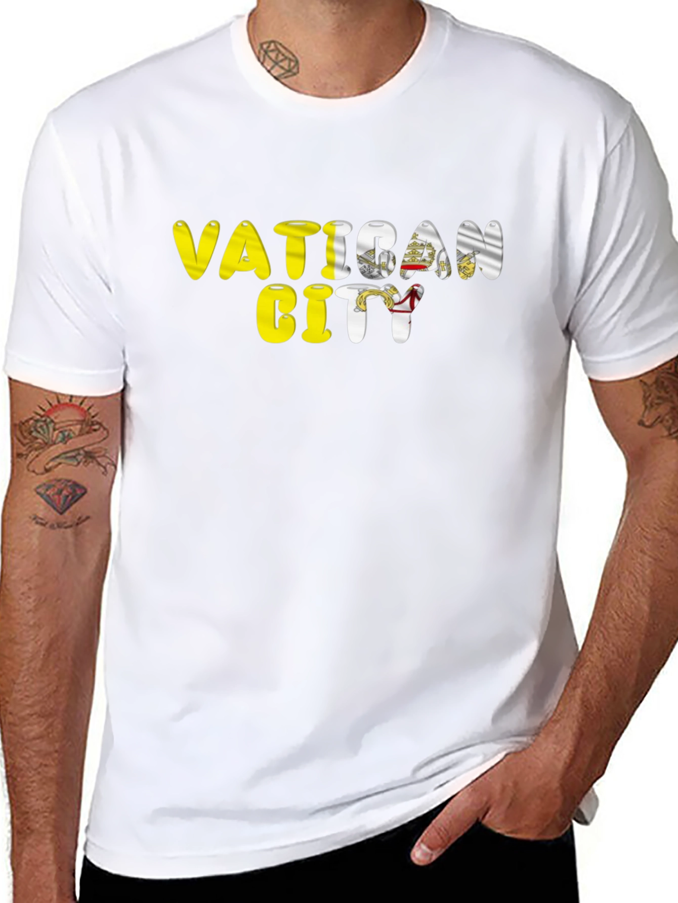 Vatican City Flag T-Shirt - Black Cotton Tee