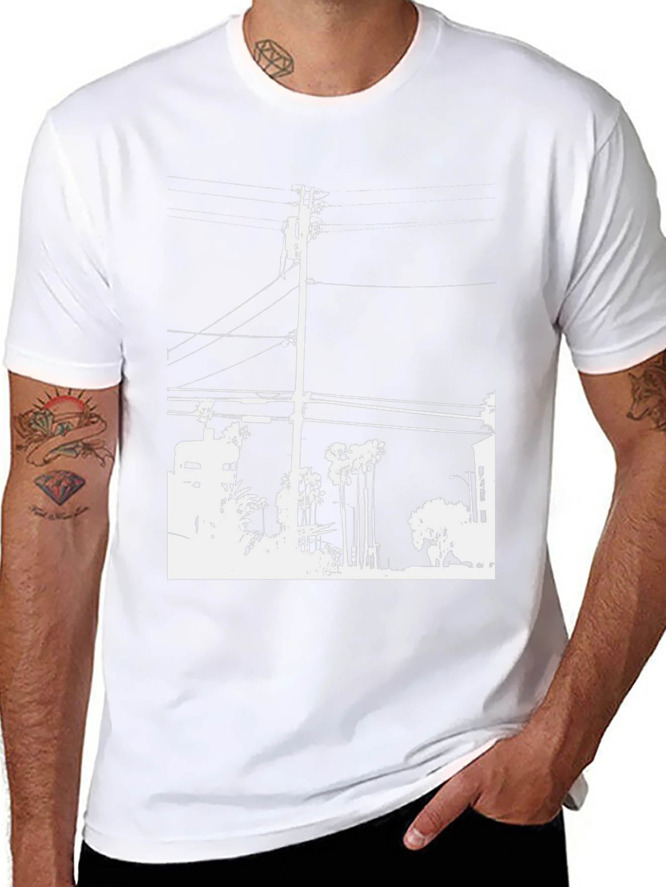 Black Graphic Tee - White Cityscape Design