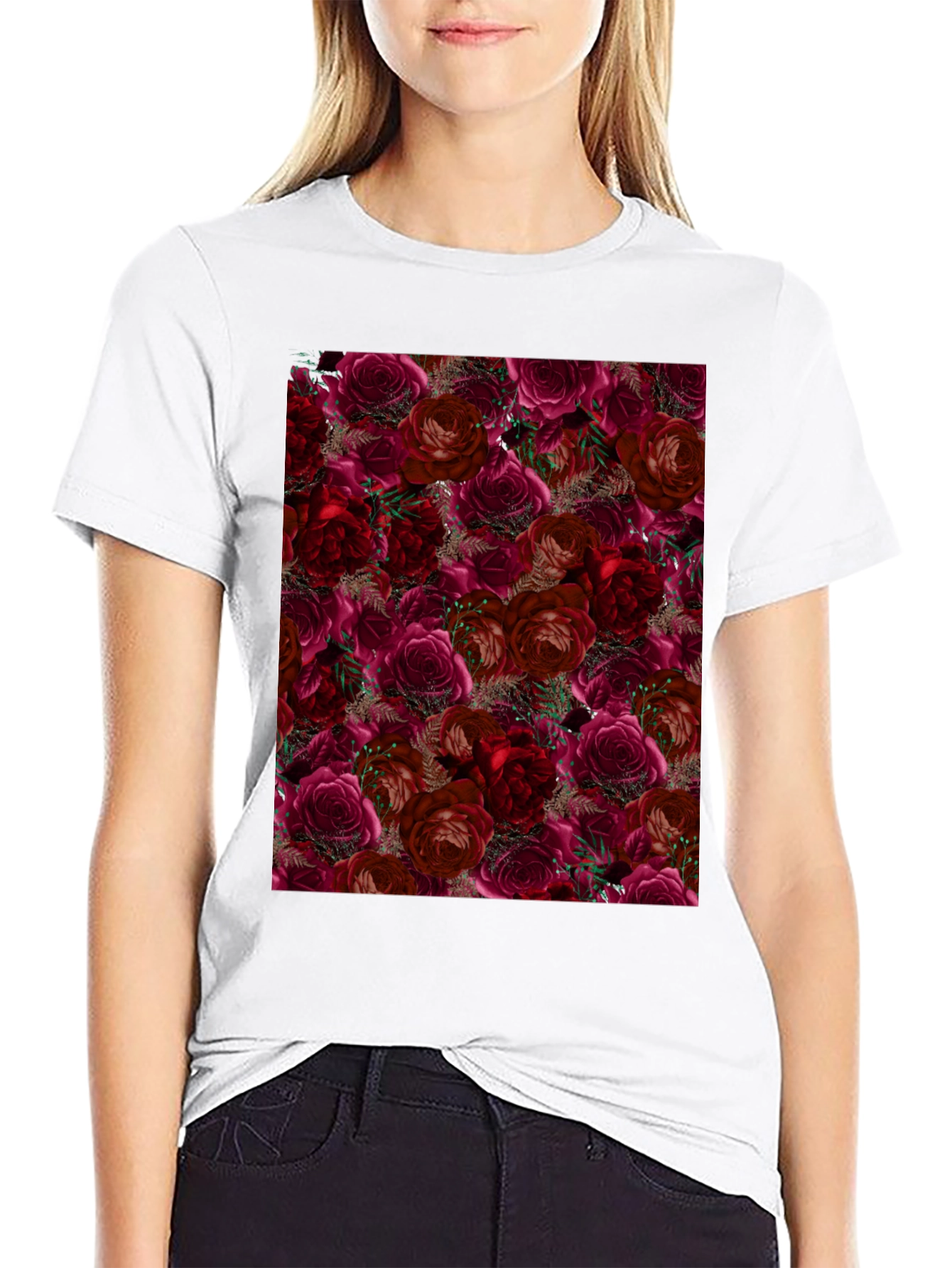 Floral Roses T-Shirt - Black