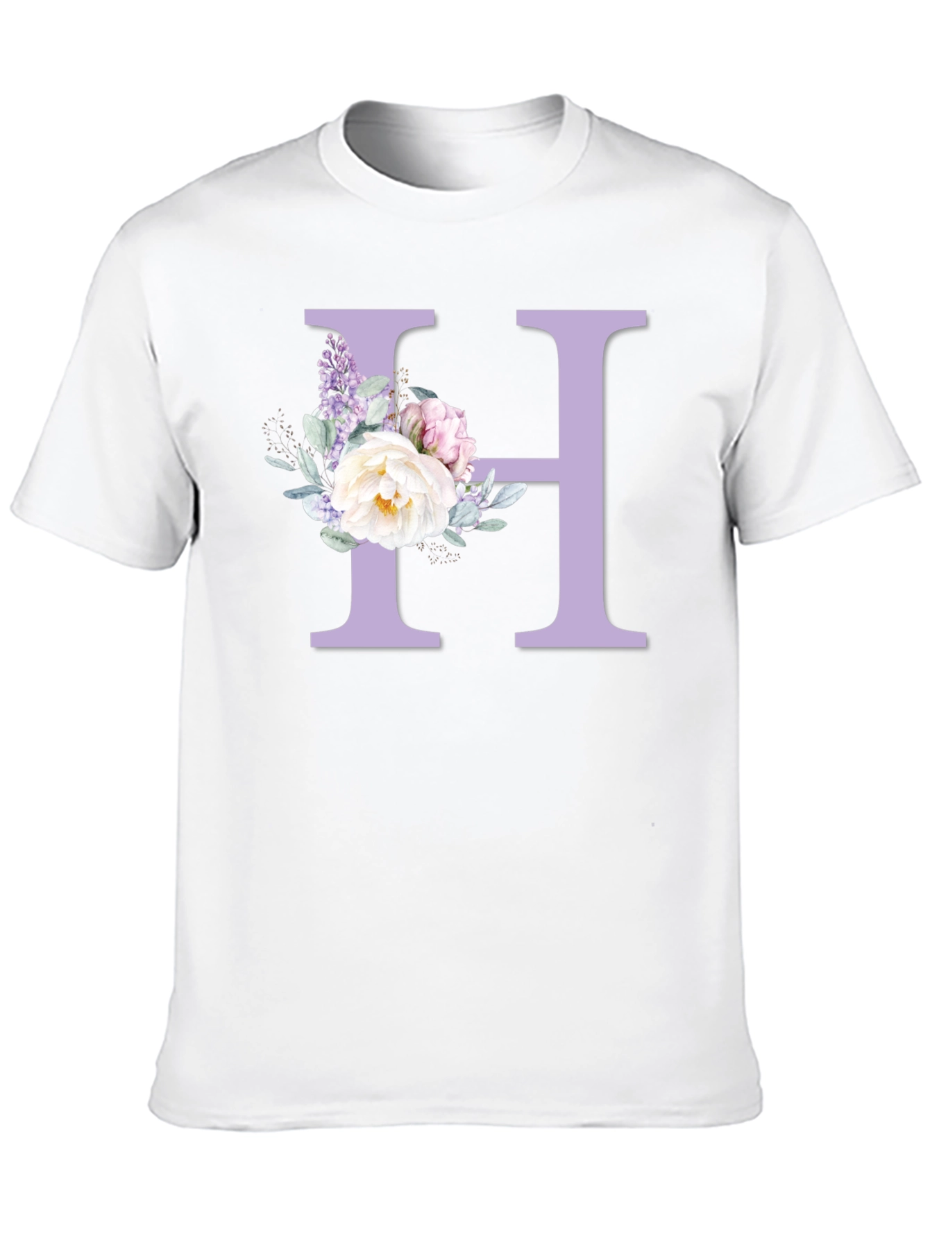 Floral Letter H Black T-shirt