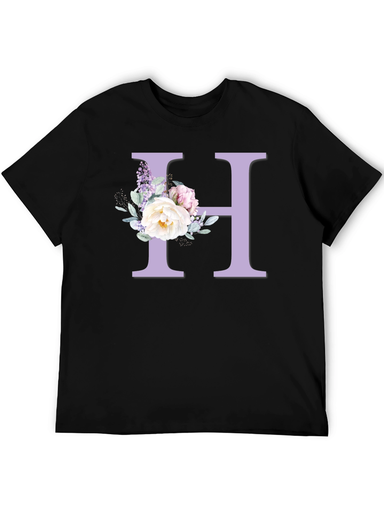 Floral Letter H Black T-shirt