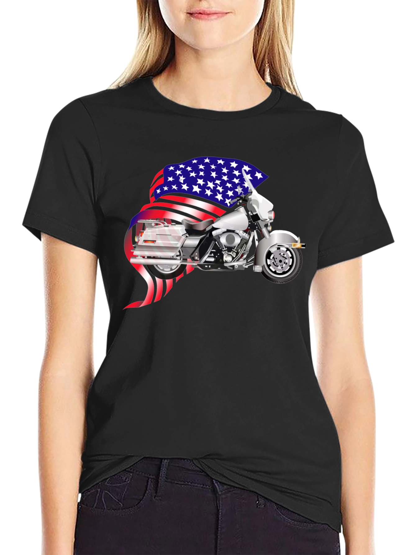 American Motorcycle Graphic T-Shirt - Patriotic Design