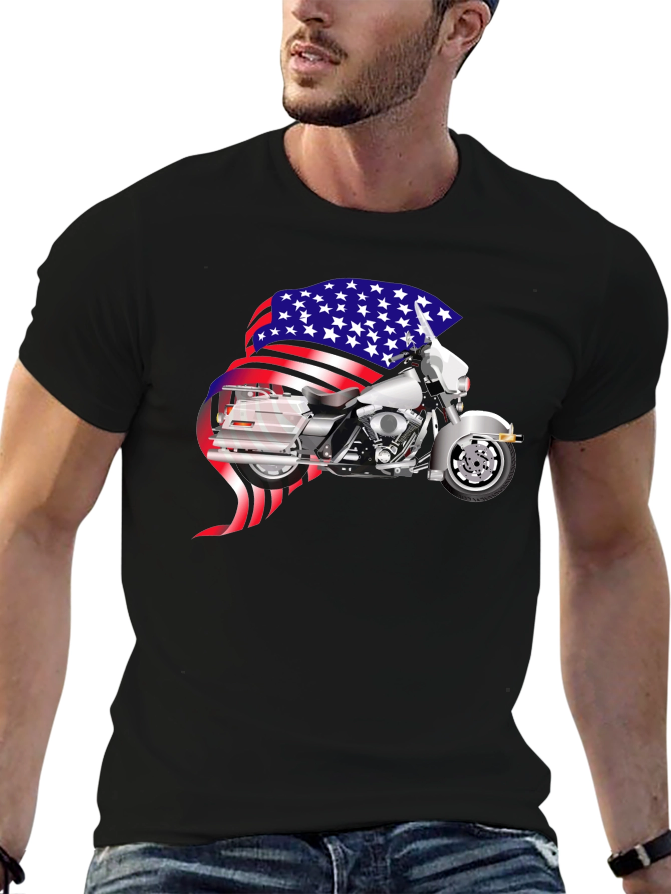 American Motorcycle Graphic T-Shirt - Patriotic Design