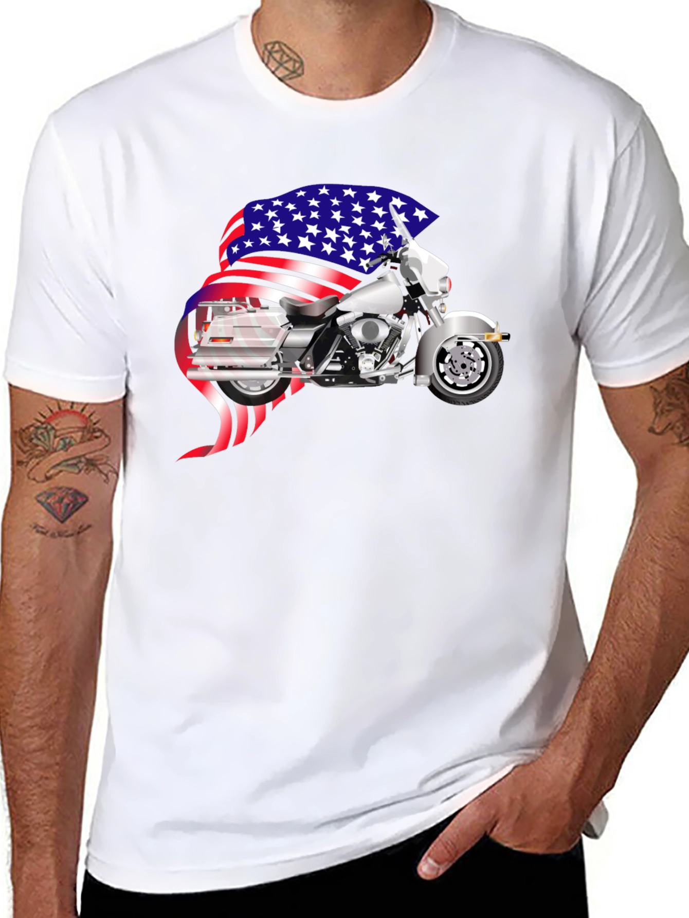 American Motorcycle Graphic T-Shirt - Patriotic Design