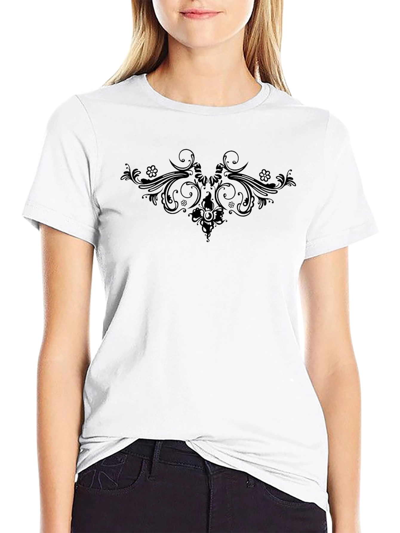 Mens Black Tee with Subtle Floral Design