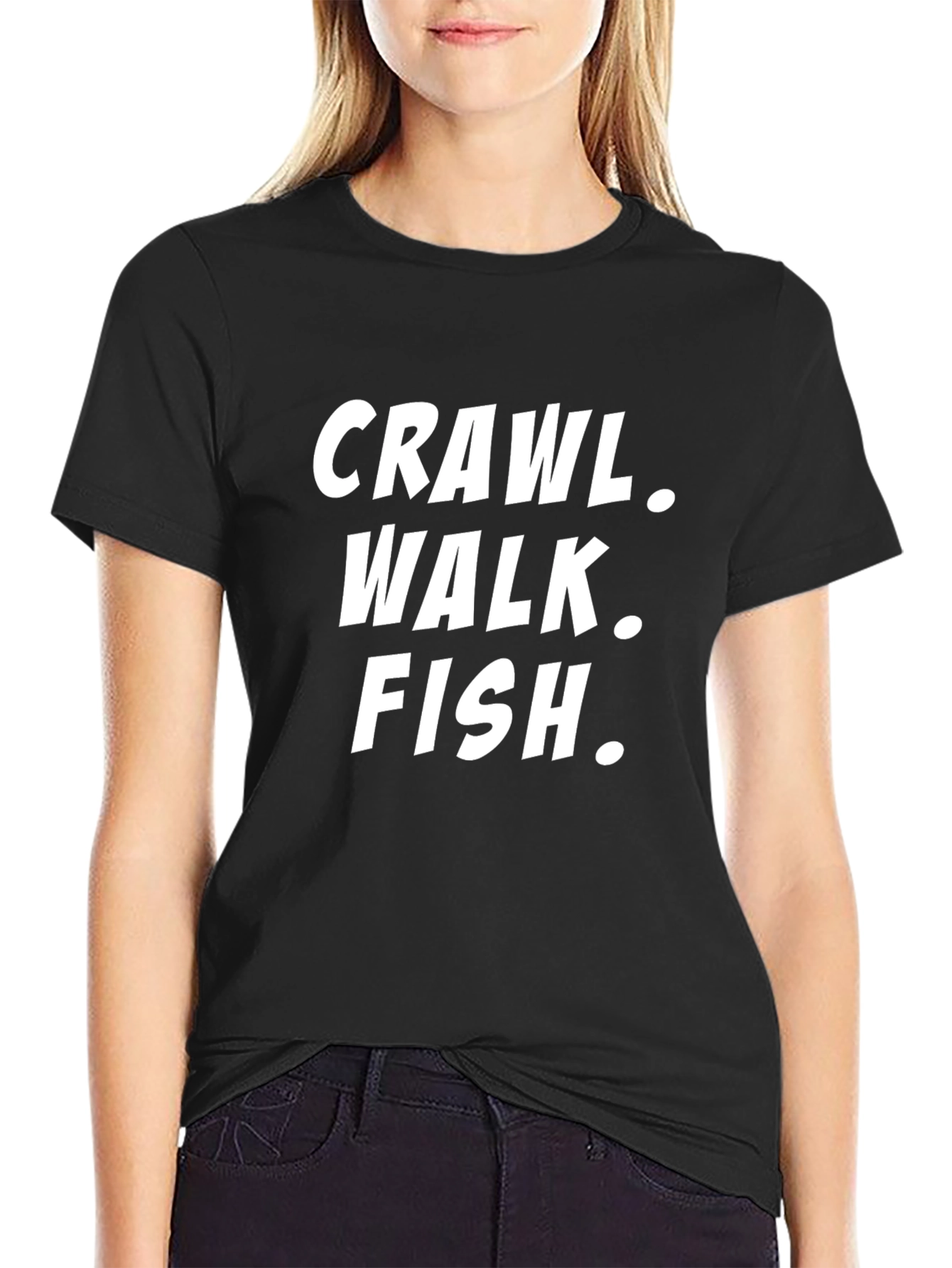 Crawl Walk Fish Black Cotton T-Shirt