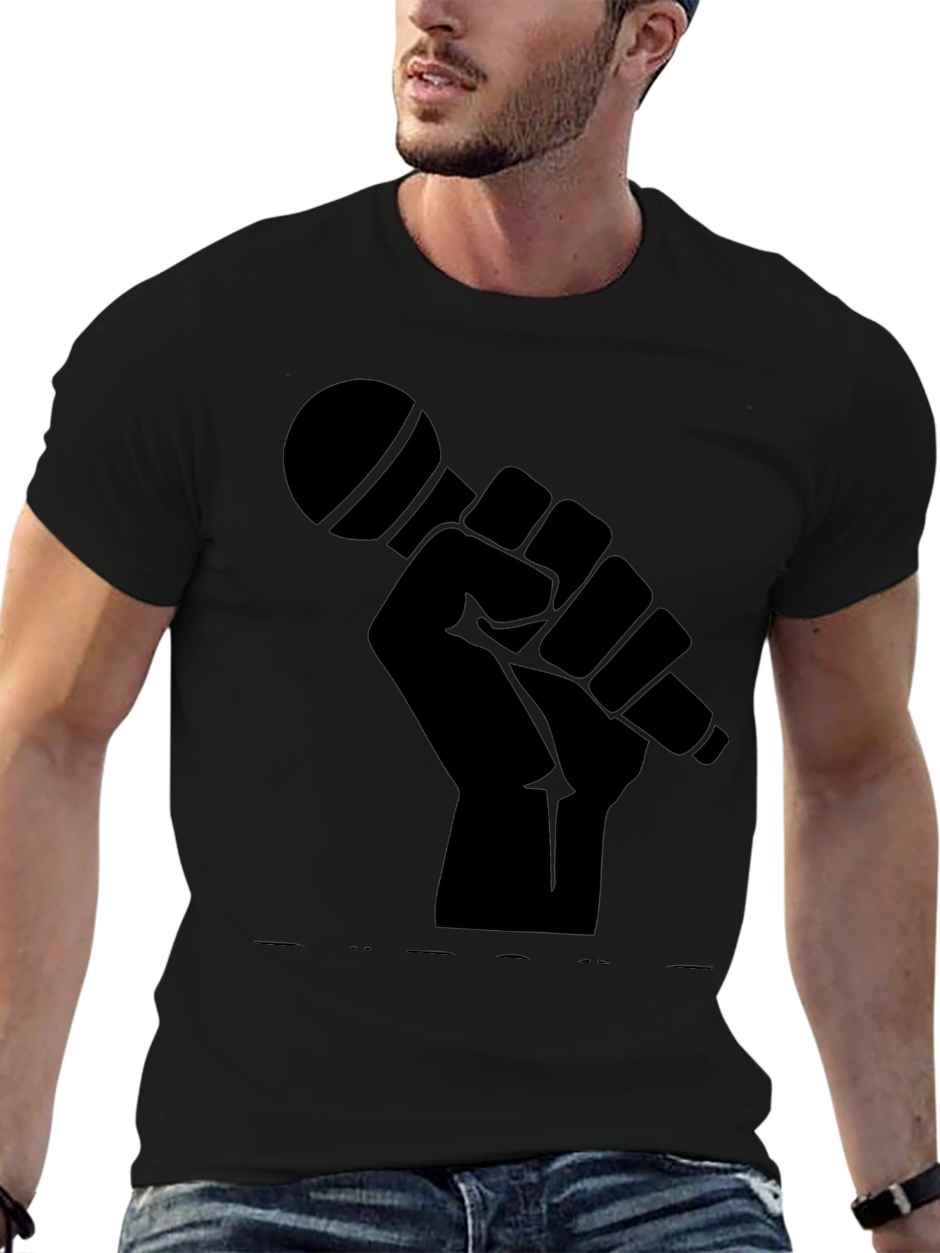Black Microphone Fist Graphic T-Shirt