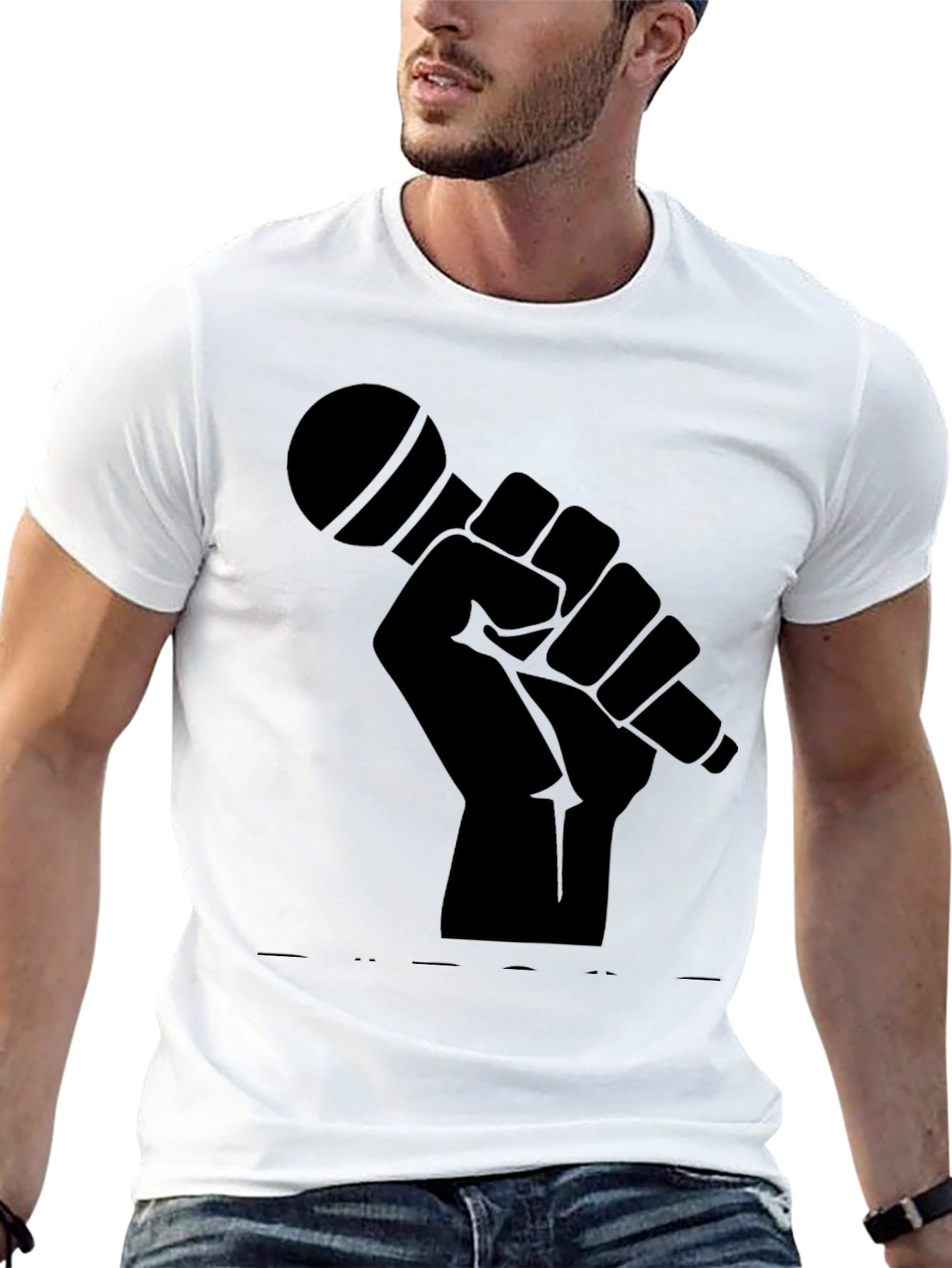 Black Microphone Fist Graphic T-Shirt