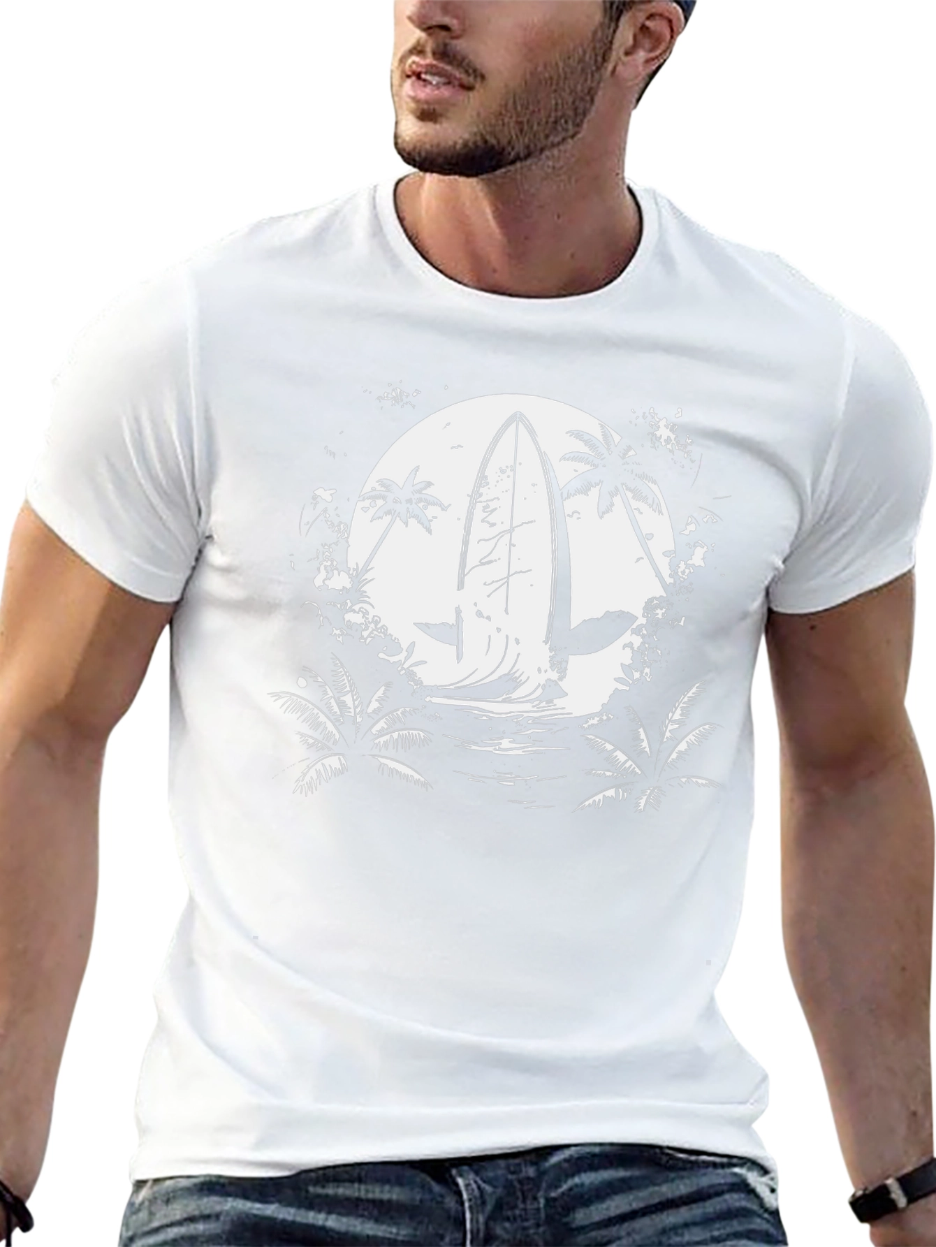 Surfboard Moon Graphic Tee - Black Cotton T-Shirt