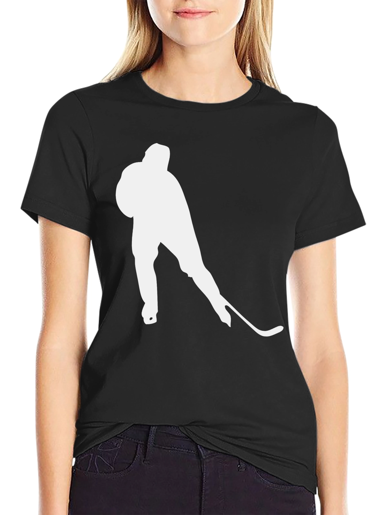 Hockey Player Graphic Tee - Black Cotton T-Shirt