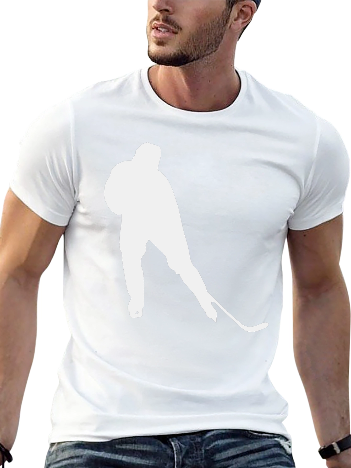 Hockey Player Graphic Tee - Black Cotton T-Shirt