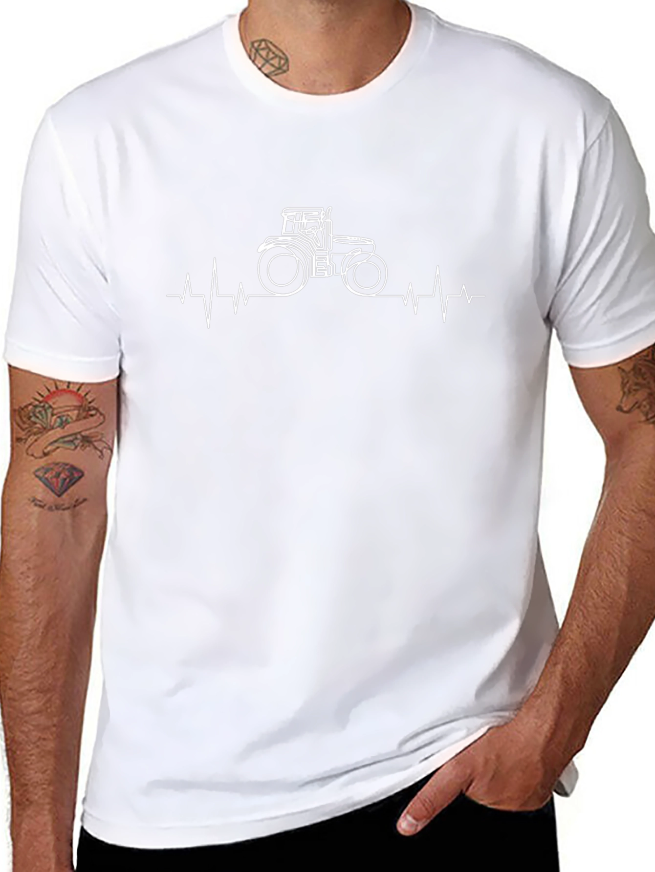 Tractor Heartbeat Graphic Tee - Black Cotton T-Shirt