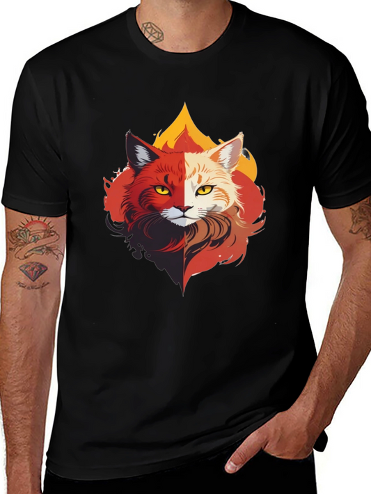 Fiery Feline T-Shirt - Unique Cat Design