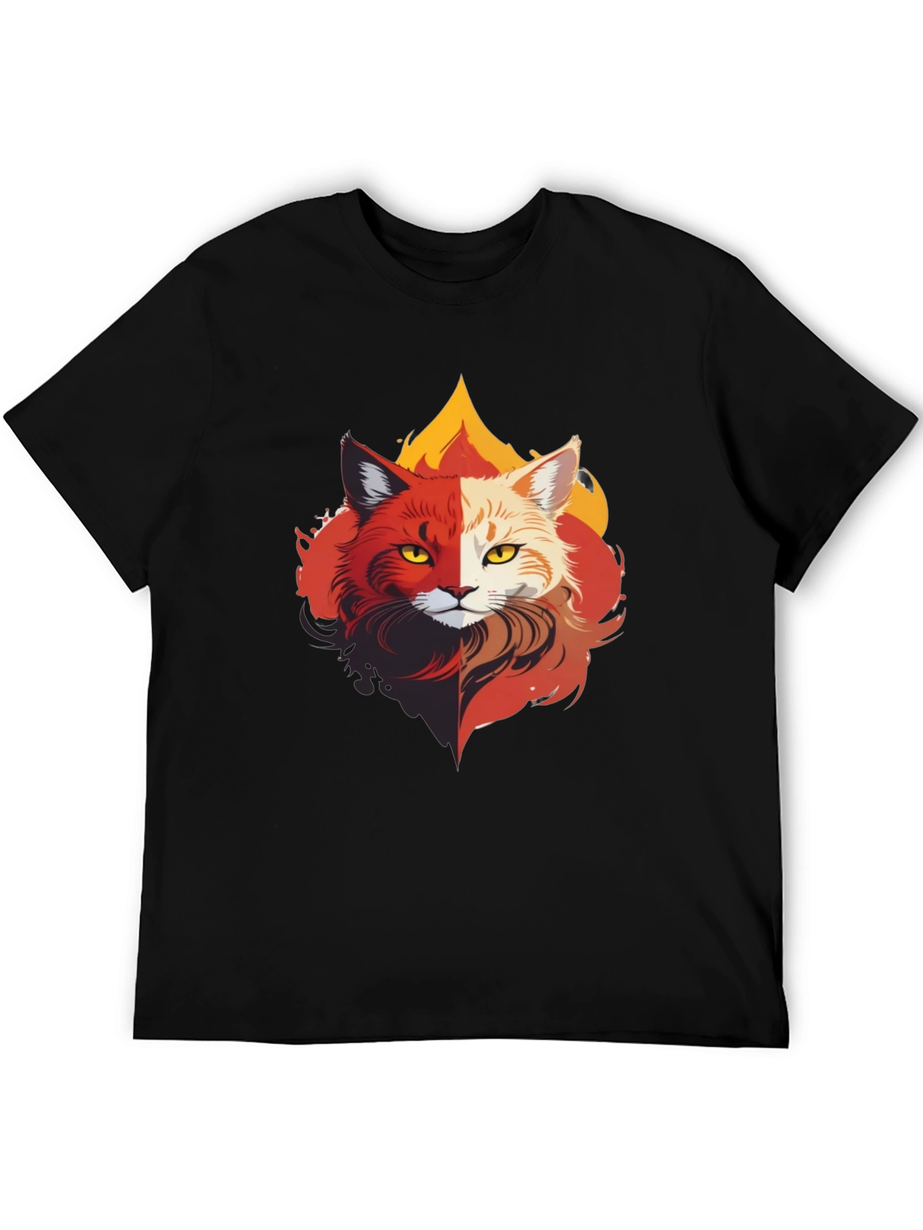 Fiery Feline T-Shirt - Unique Cat Design
