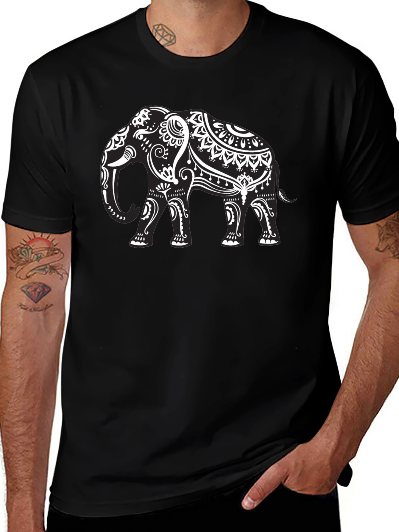 Elephant Graphic Tee - Black Cotton T-Shirt