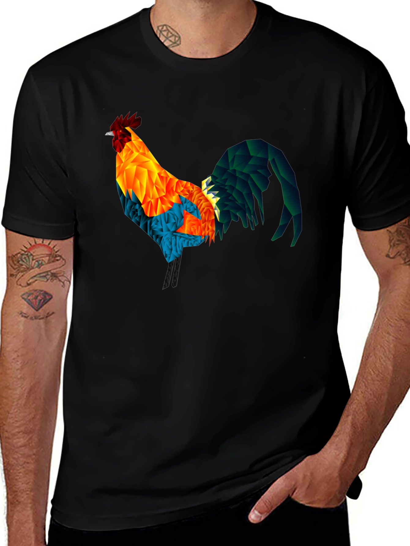 Geometric Rooster Graphic T-Shirt
