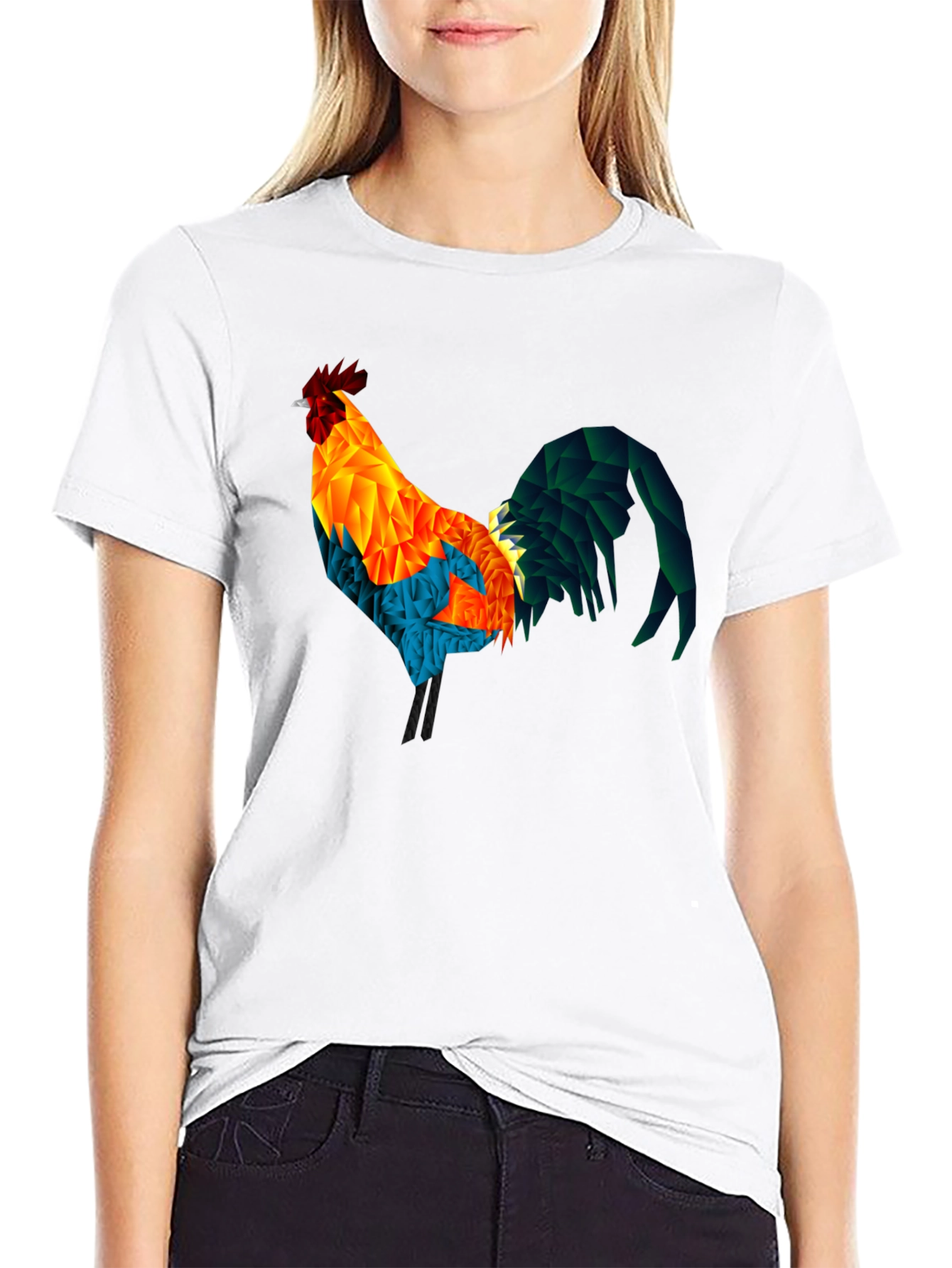 Geometric Rooster Graphic T-Shirt