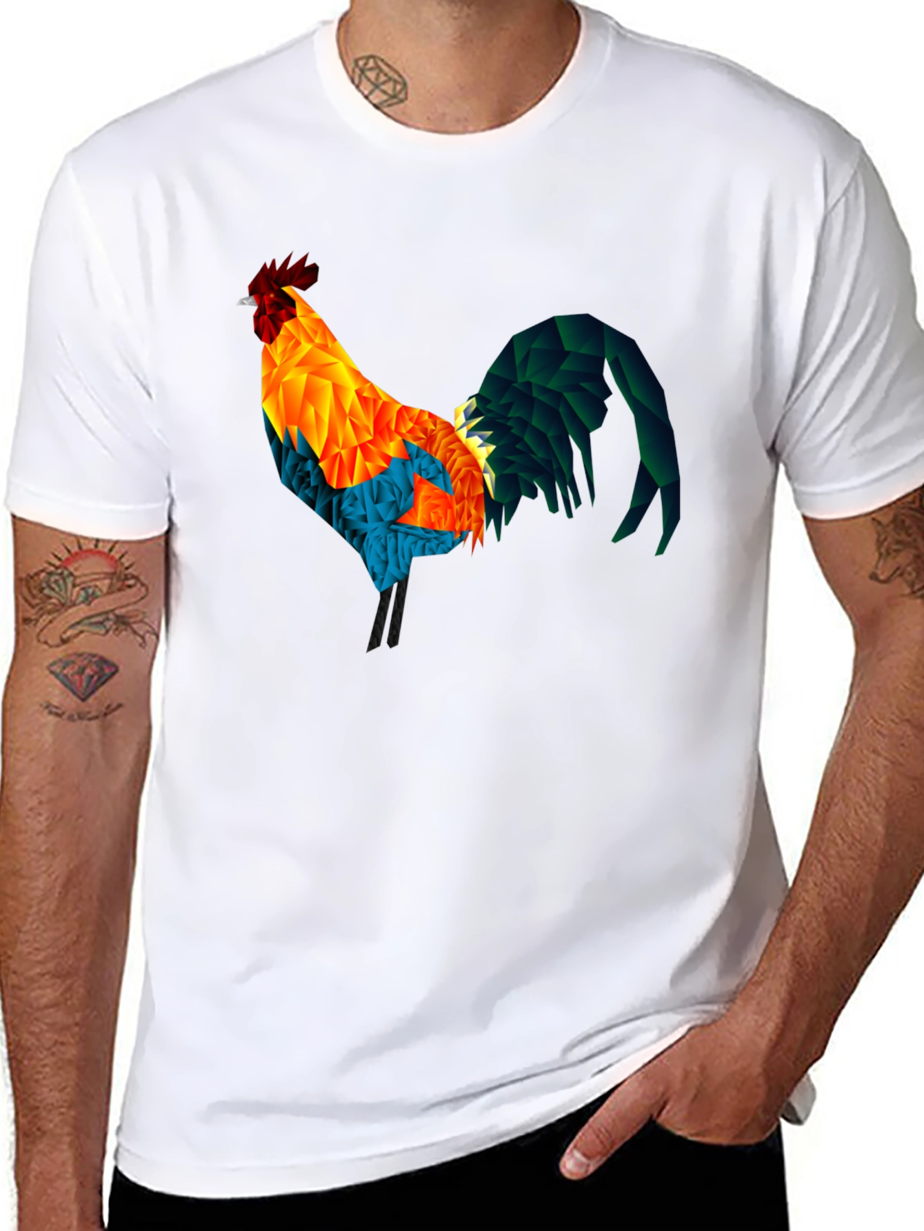 Geometric Rooster Graphic T-Shirt