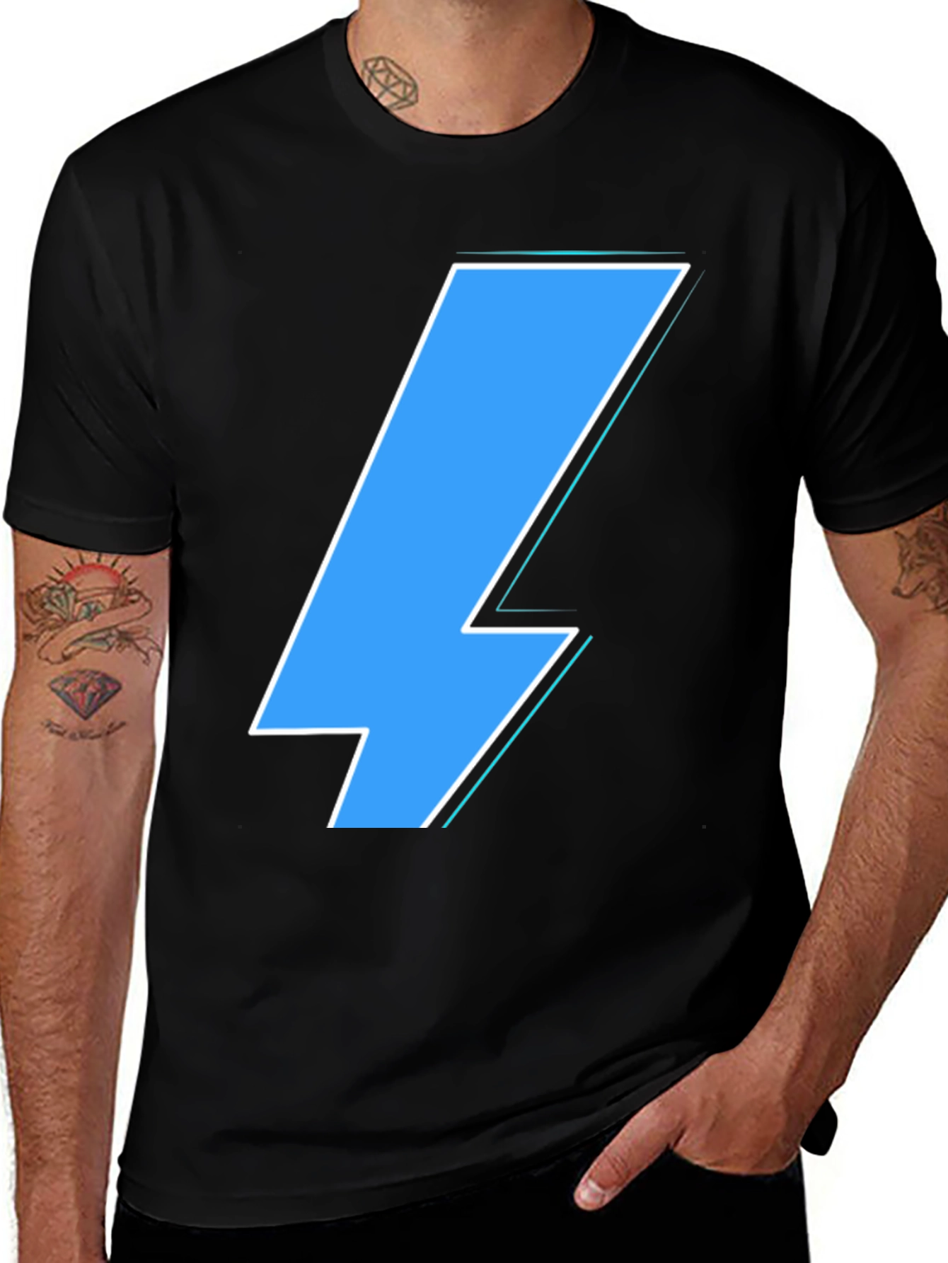 Lightning Bolt Graphic Tee - Casual Black T-Shirt