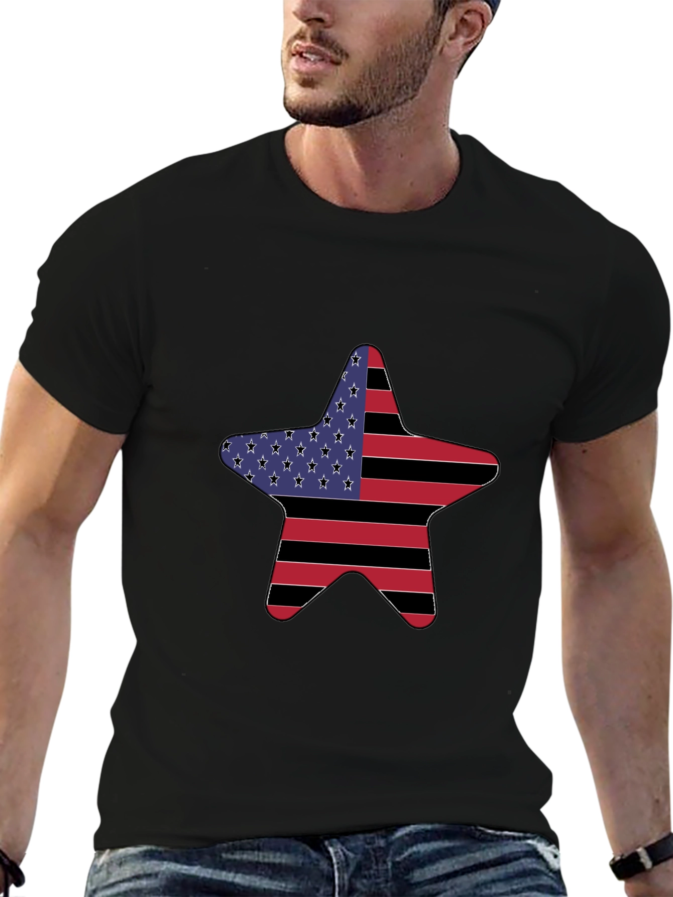 American Flag Star Graphic Tee - Patriotic Style