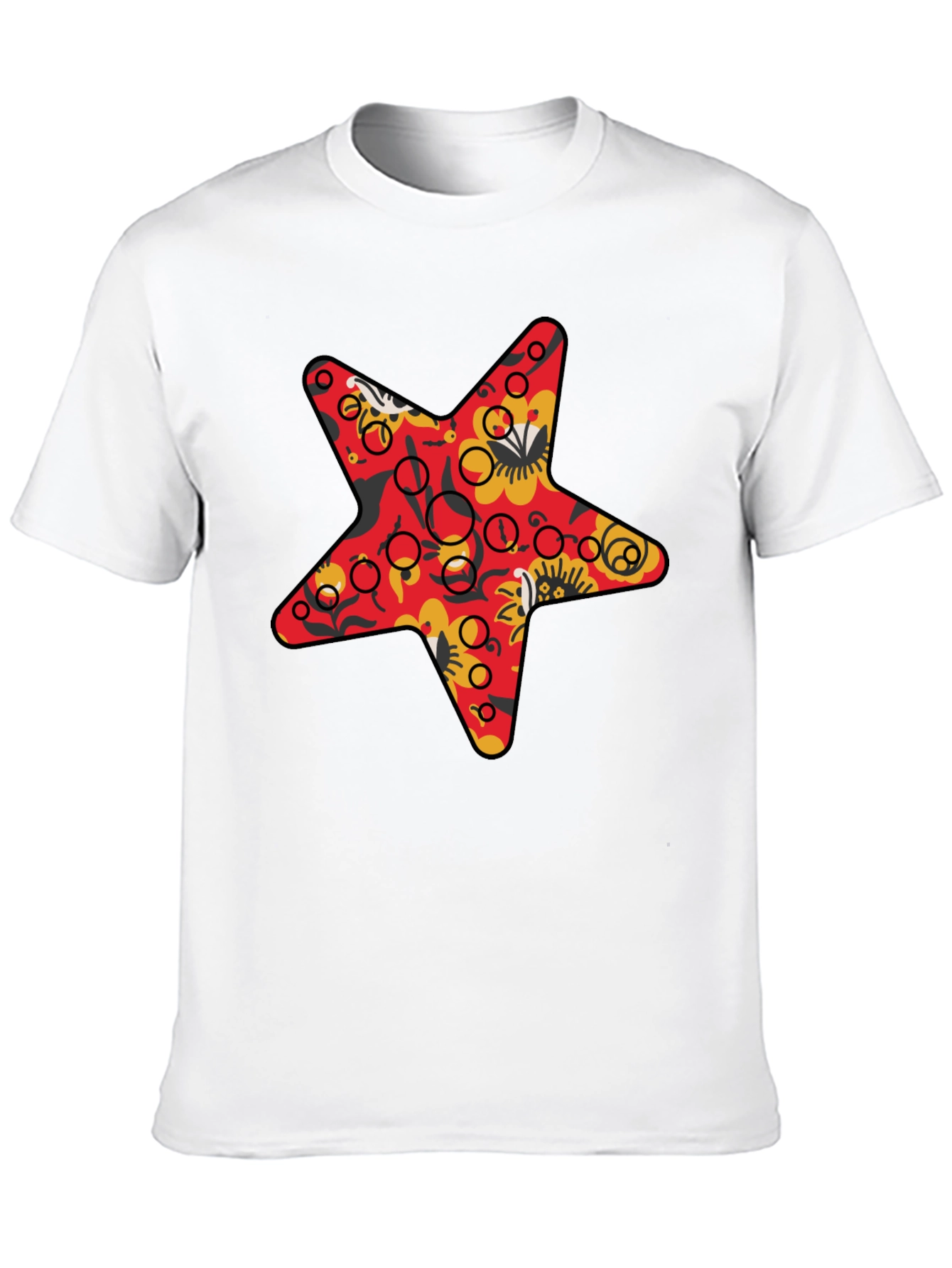Star Print Black Crew Neck T-Shirt