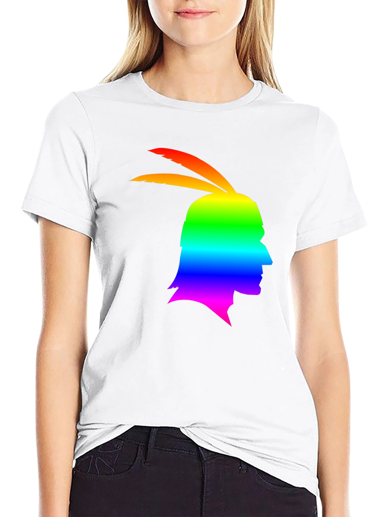 Rainbow Indian Chief Silhouette Graphic T-Shirt