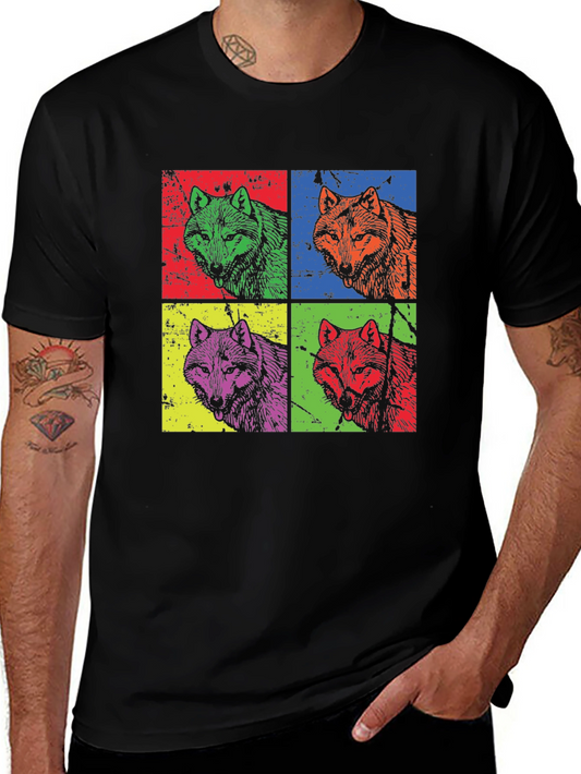 Pop Art Wolf Graphic T-Shirt - Bold Animal Print