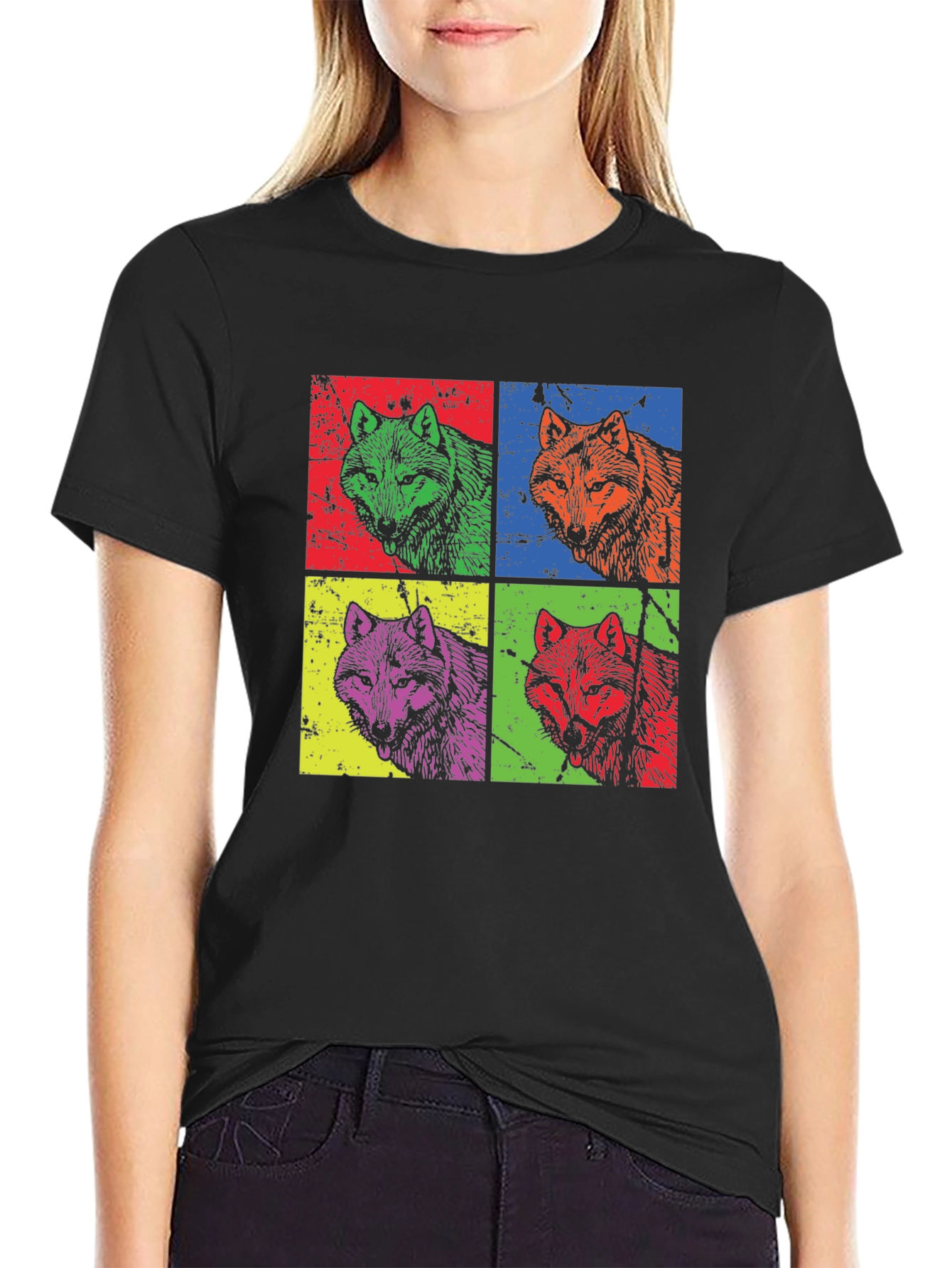 Pop Art Wolf Graphic T-Shirt - Bold Animal Print