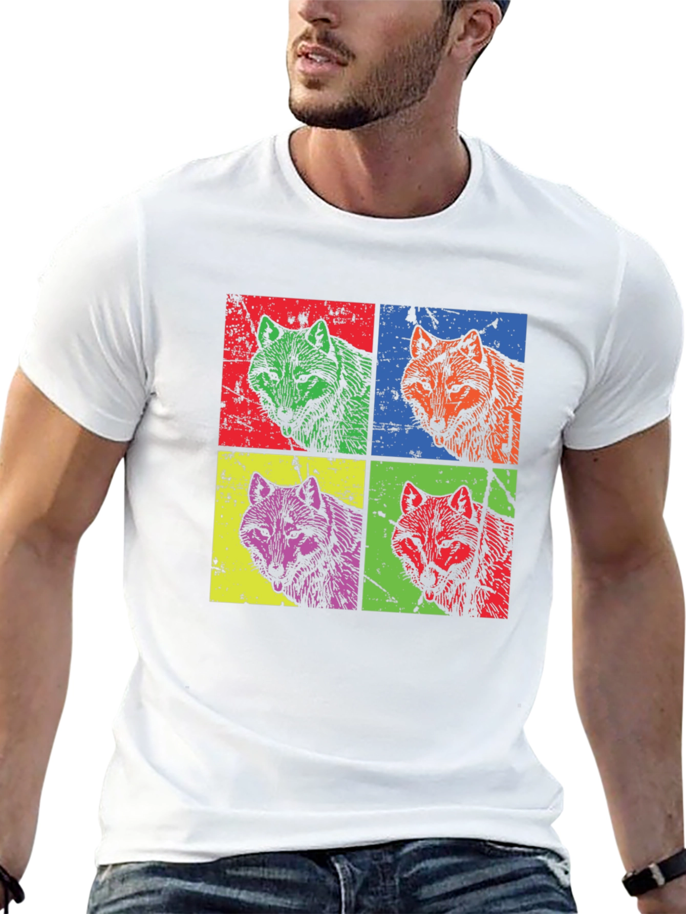 Pop Art Wolf Graphic T-Shirt - Bold Animal Print