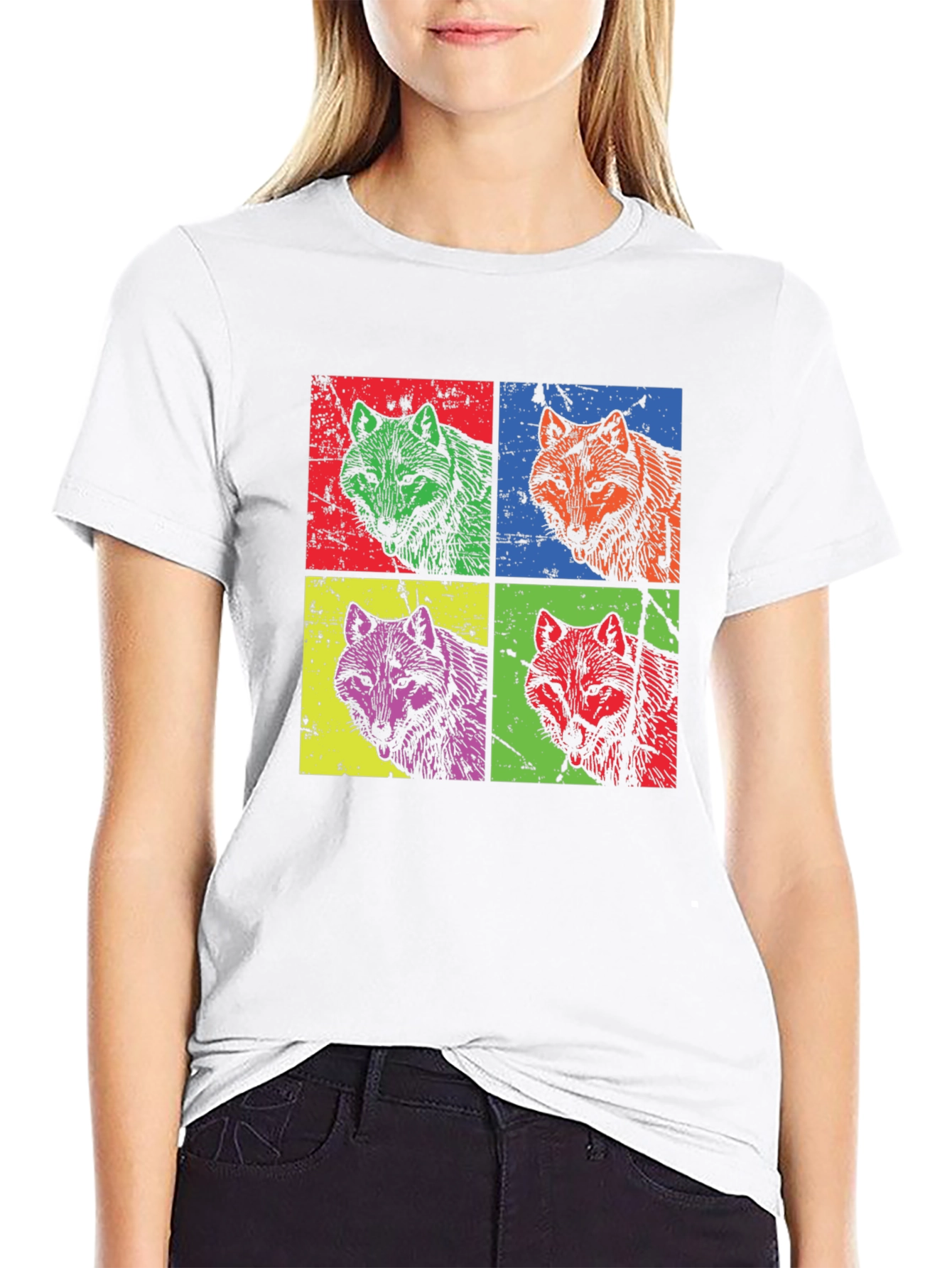 Pop Art Wolf Graphic T-Shirt - Bold Animal Print