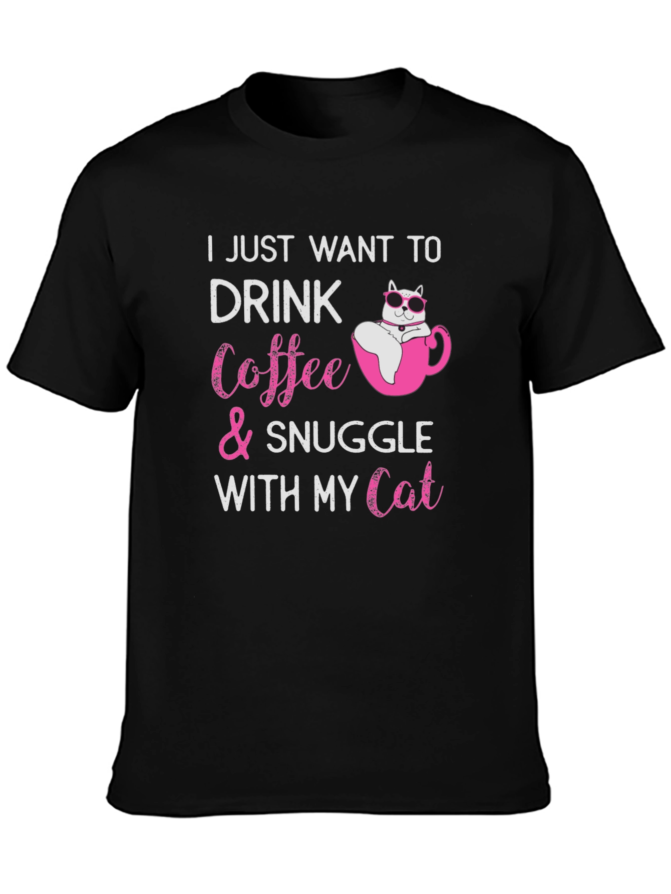 Cat & Coffee Snuggle Black T-Shirt