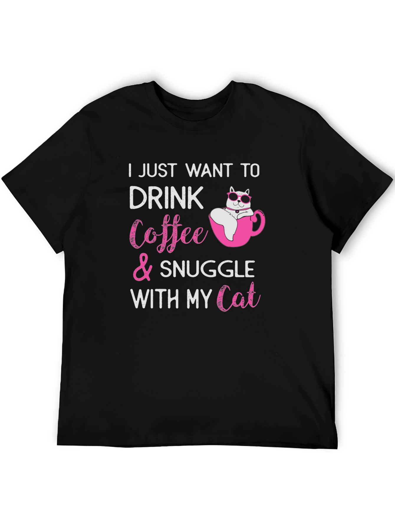 Cat & Coffee Snuggle Black T-Shirt