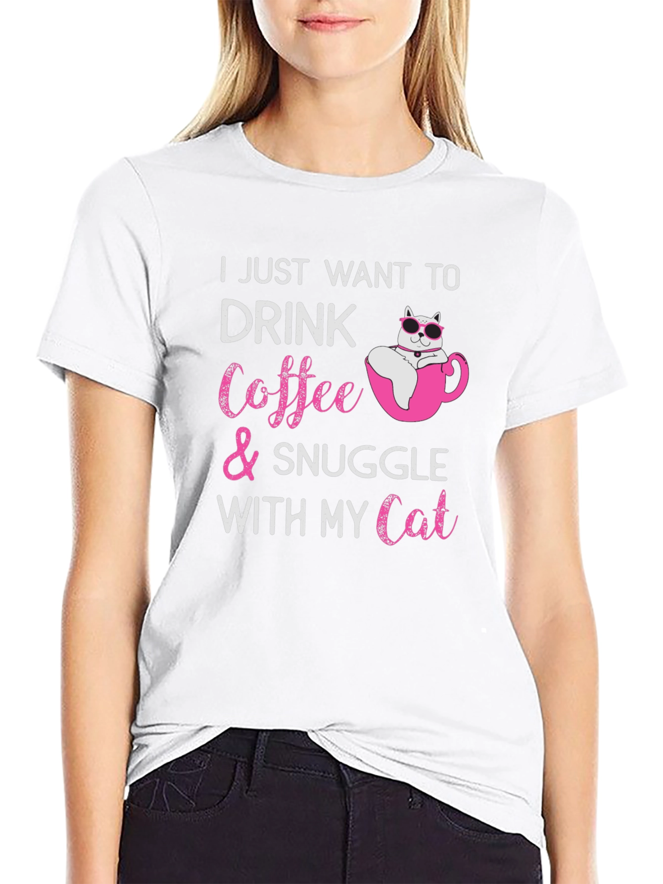 Cat & Coffee Snuggle Black T-Shirt