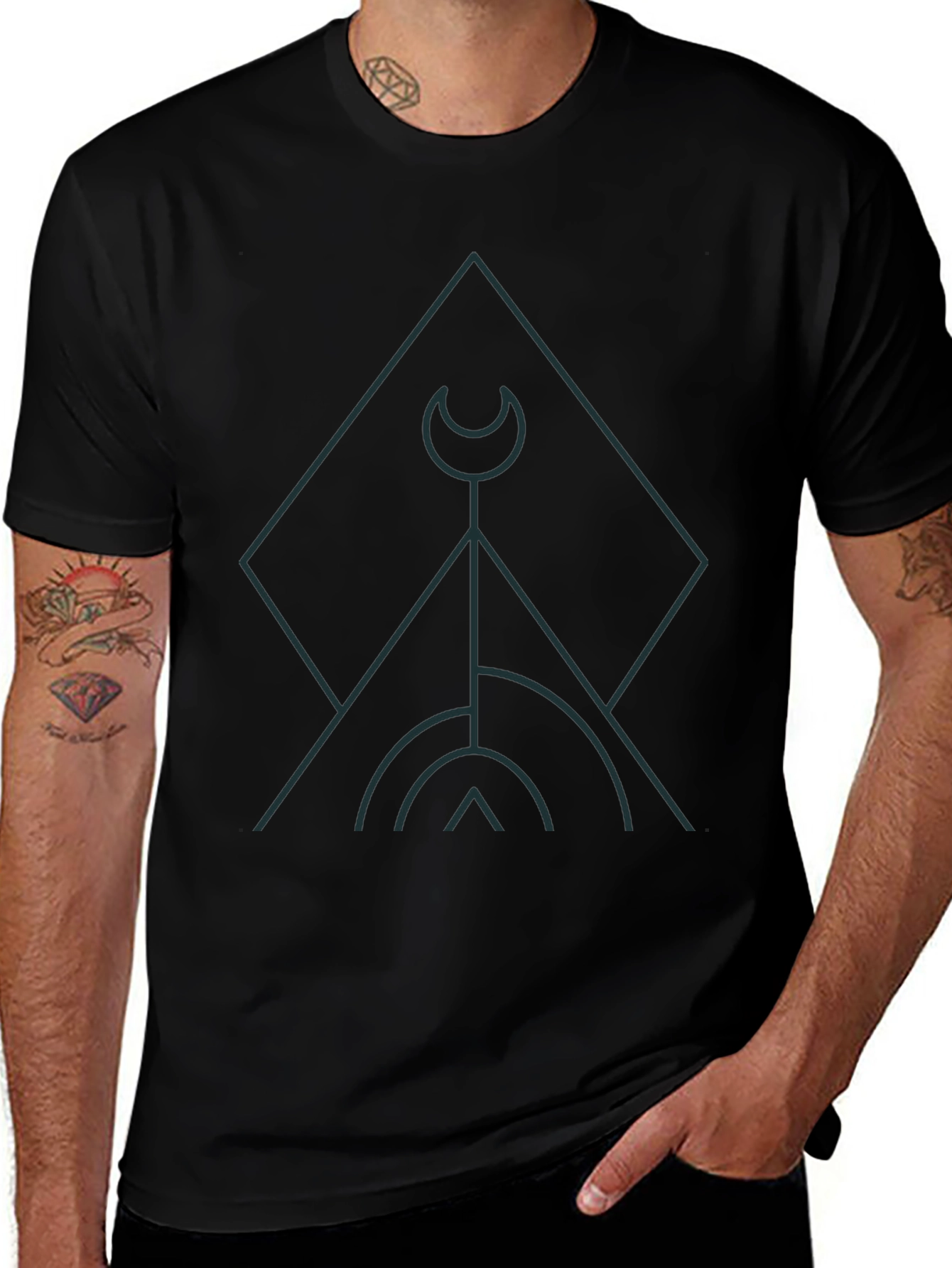 Geometric Graphic Print Black T-Shirt