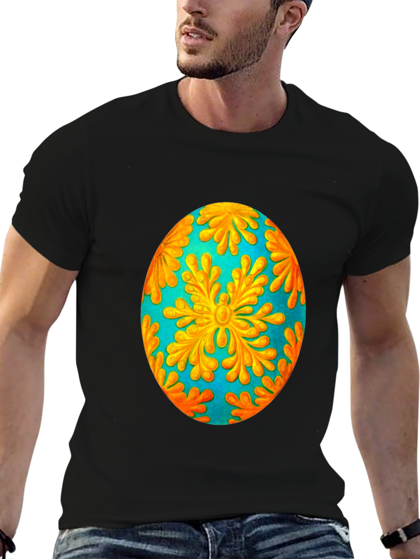 Floral Easter Egg Graphic Tee - Black