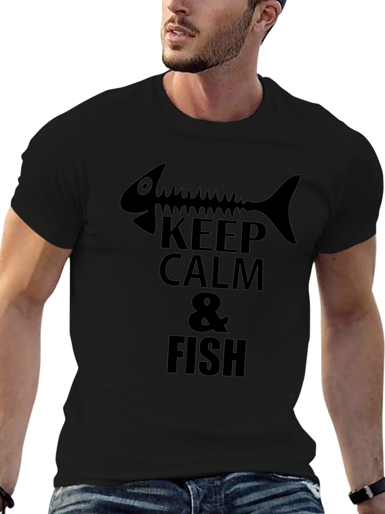 Keep Calm & Fish T-Shirt Black Cotton