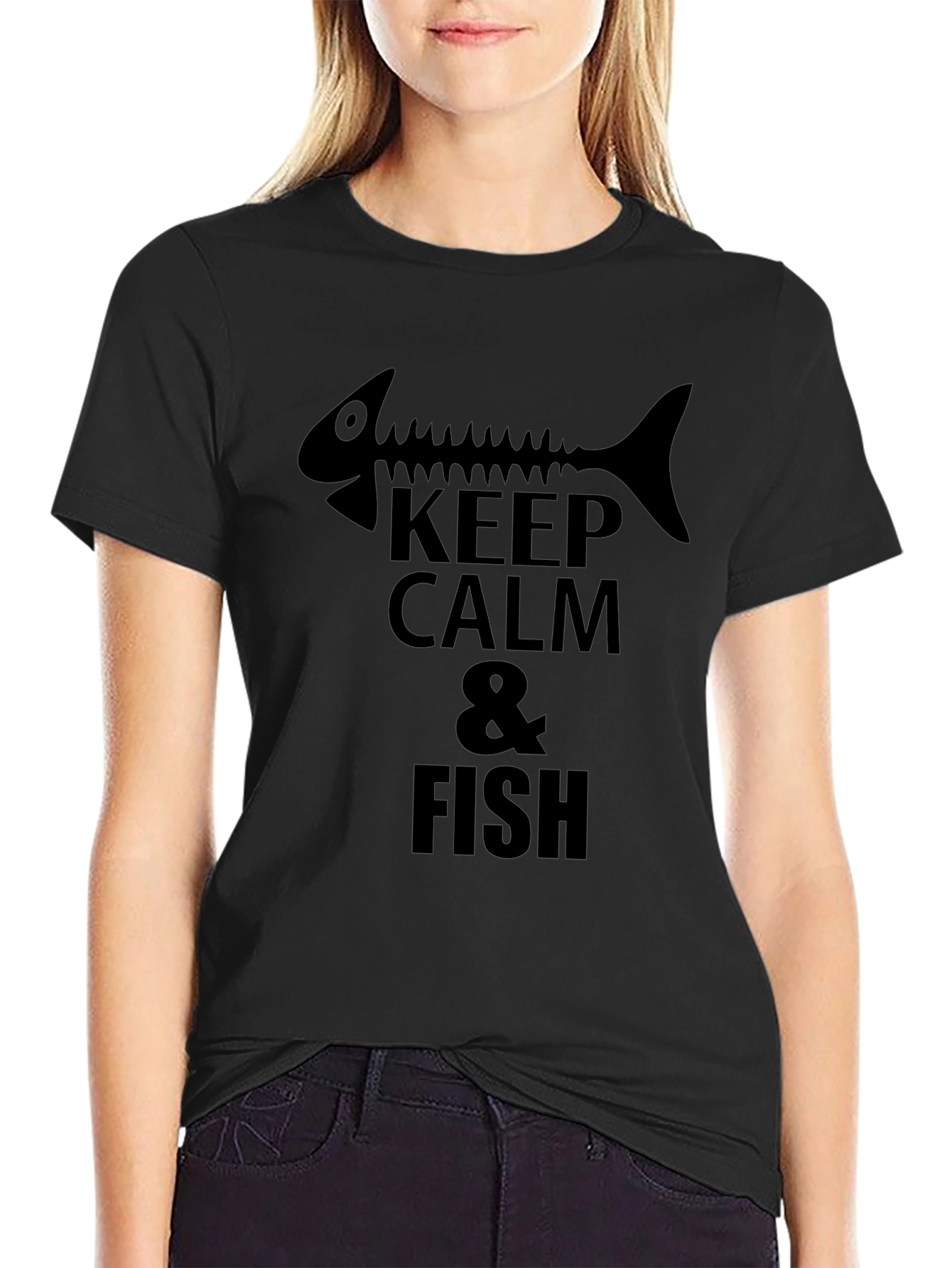 Keep Calm & Fish T-Shirt Black Cotton
