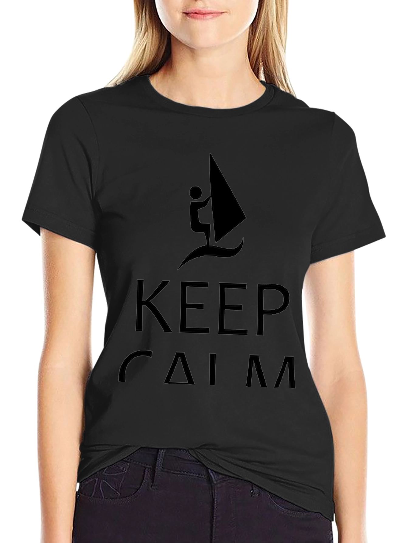 Keep Calm Windsurfing Black T-Shirt