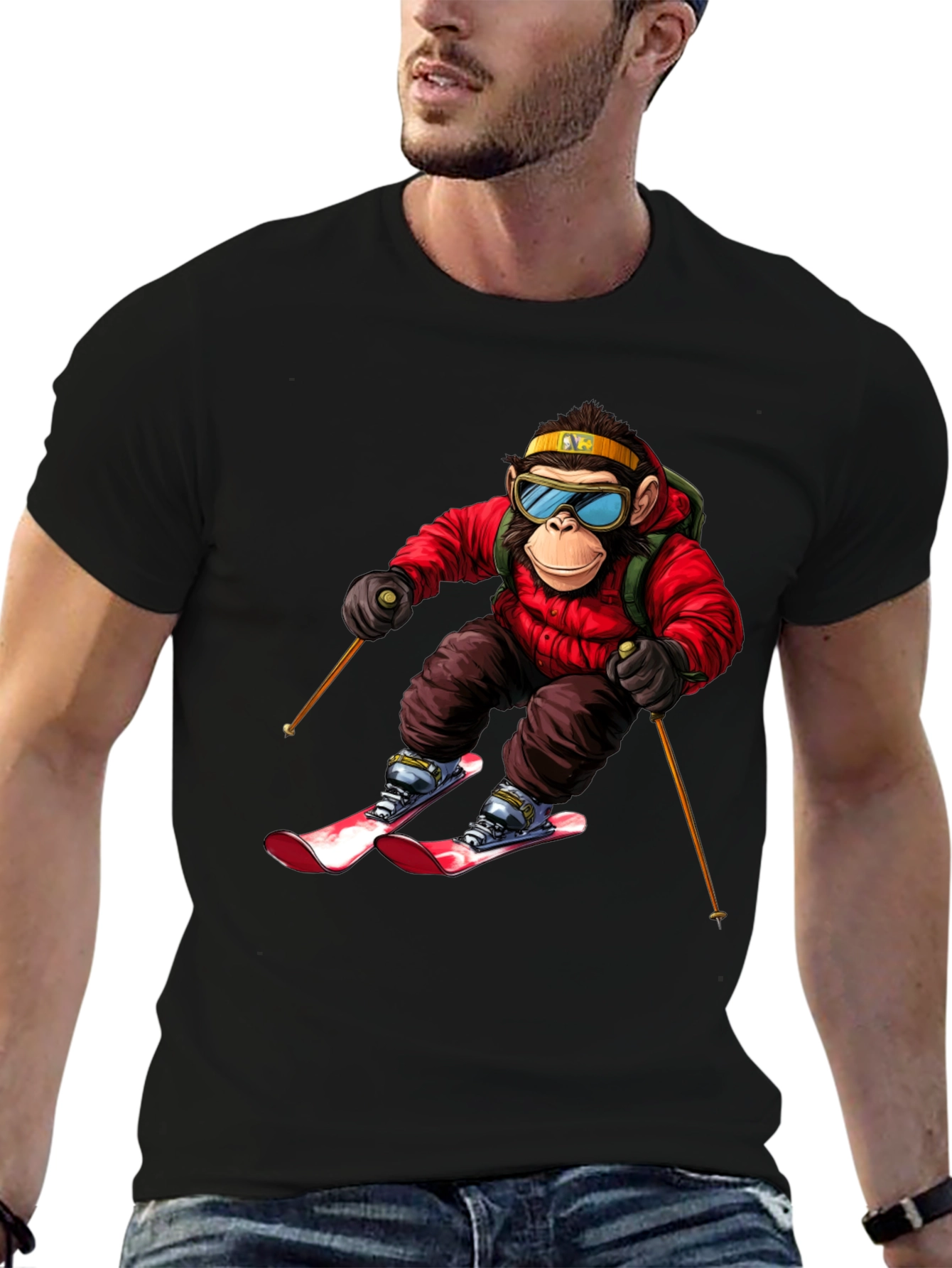 Monkey Skiing T-Shirt - Unique Graphic Tee