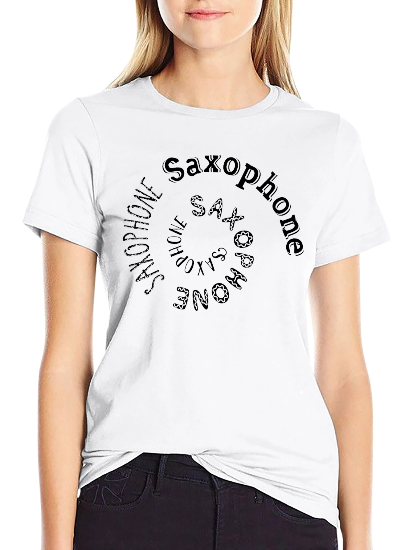 Saxophone Spiral Graphic Print Black T-Shirt