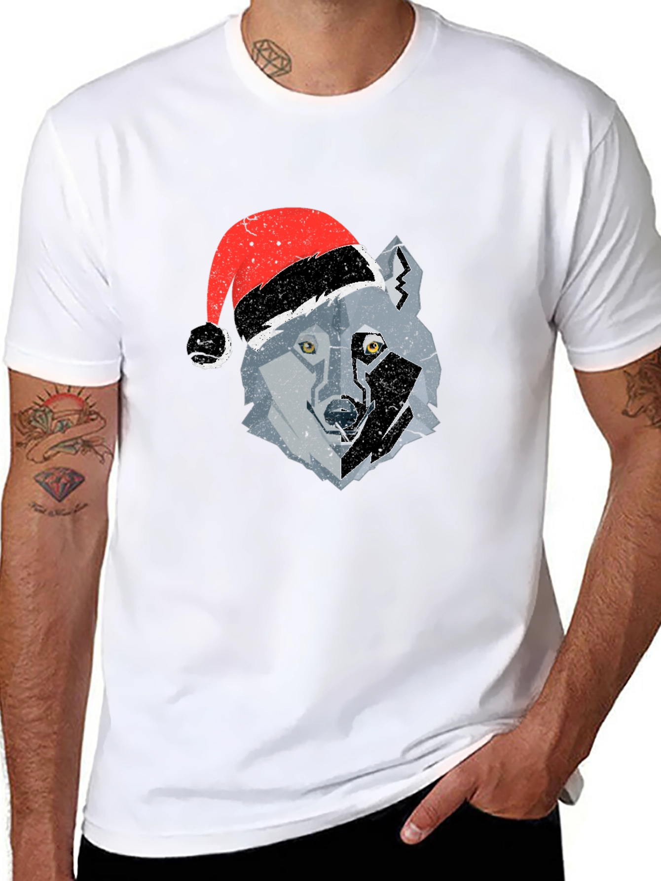 Wolf Santa Hat Graphic Tee