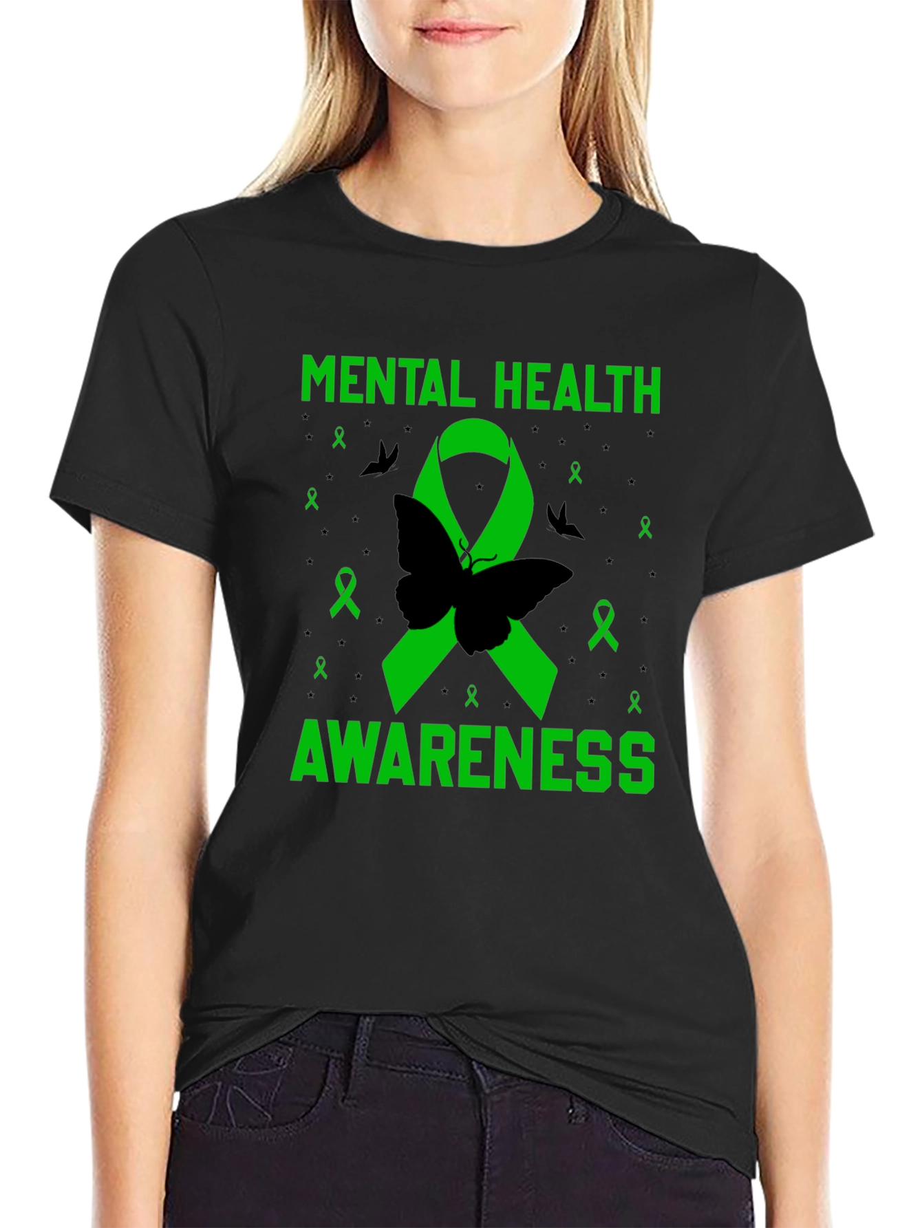 Mental Health Awareness Butterfly Ribbon T-Shirt