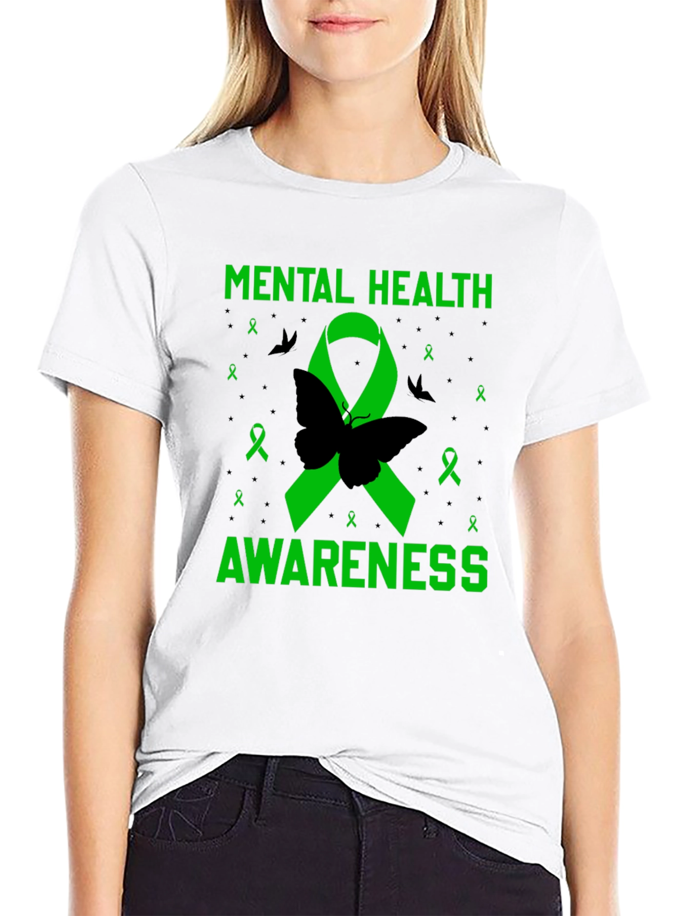 Mental Health Awareness Butterfly Ribbon T-Shirt